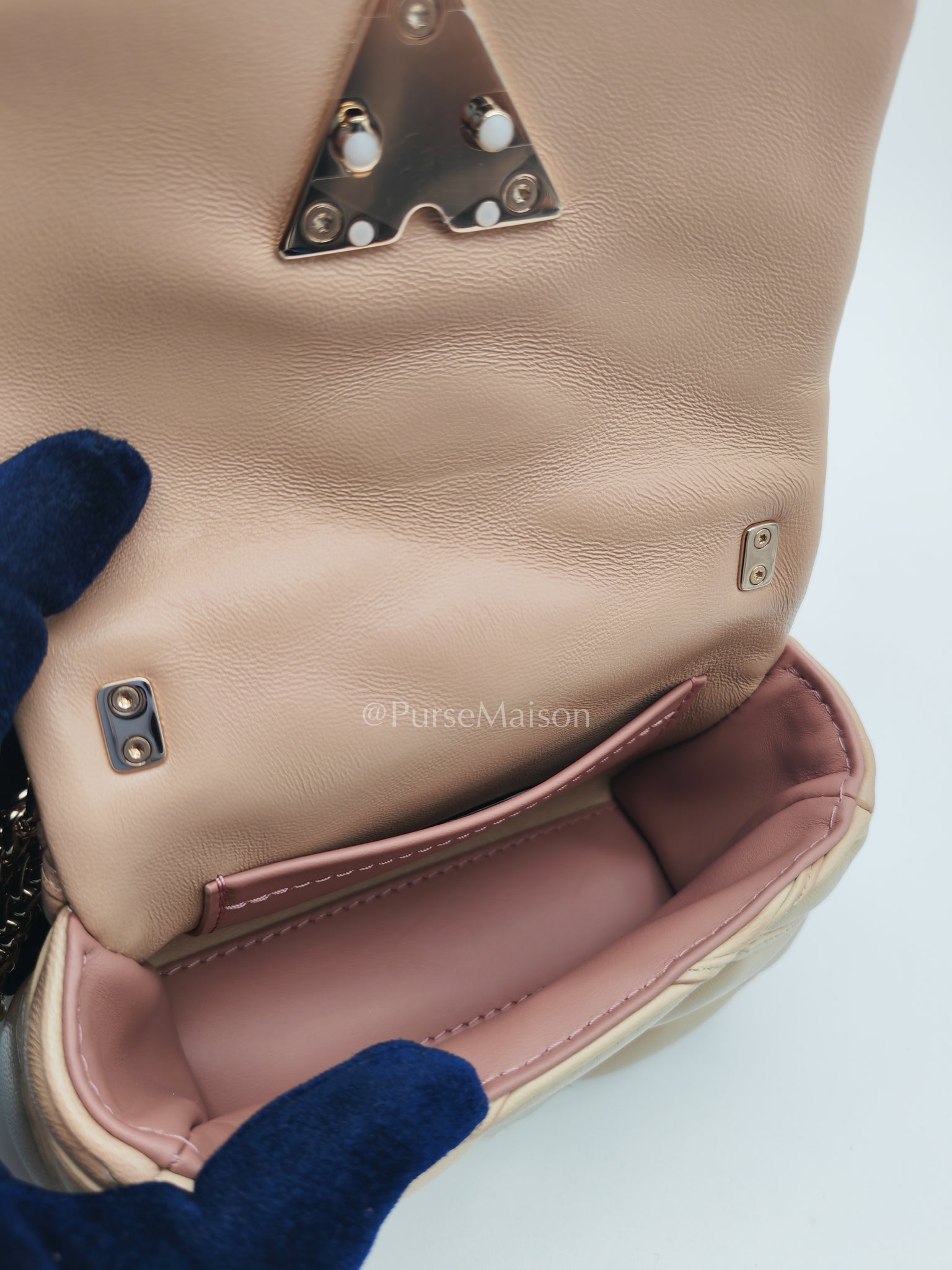 Malletage Mini in Beige Pink Lambskin Leather Chain Bag (Microchip) | Purse Maison Luxury Bags Shop