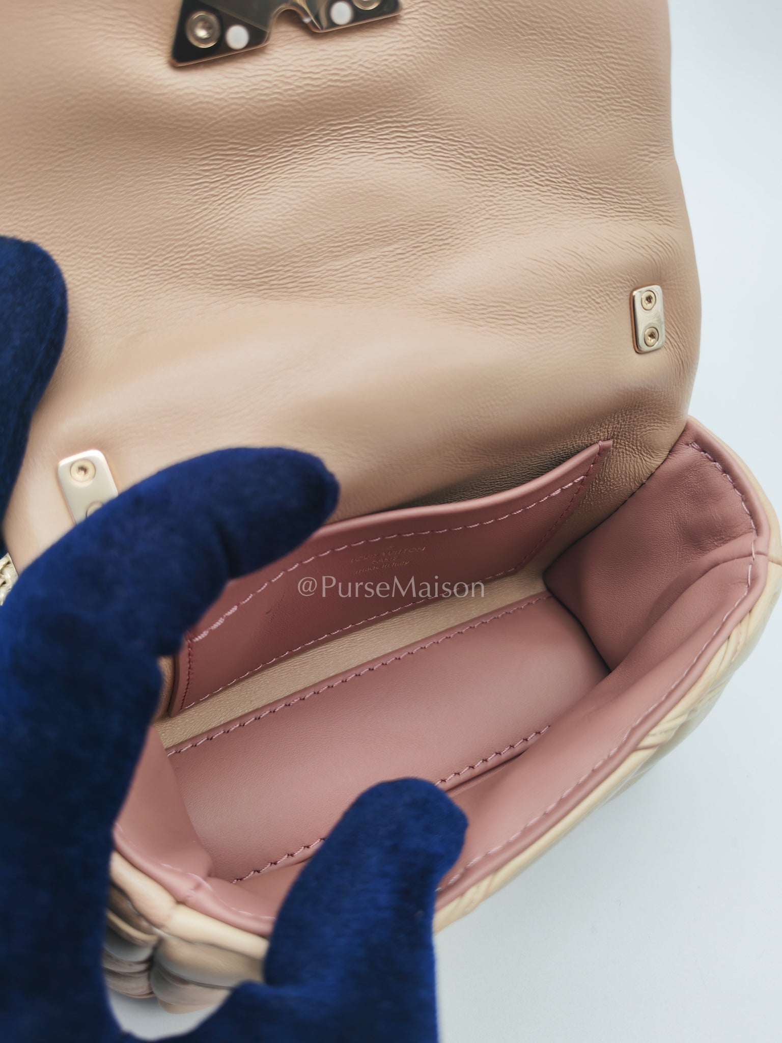 Malletage Mini in Beige Pink Lambskin Leather Chain Bag (Microchip) | Purse Maison Luxury Bags Shop