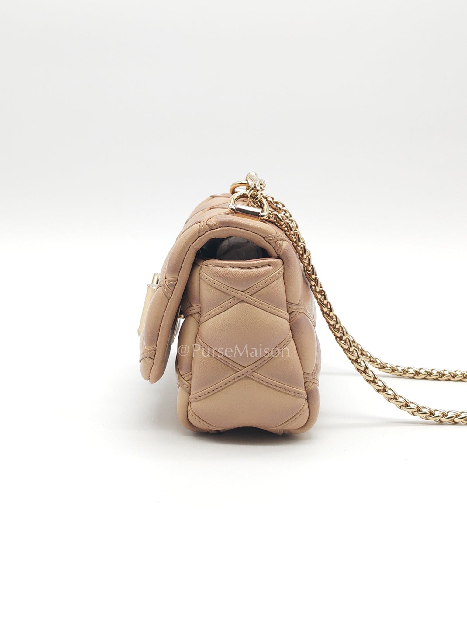 Malletage Mini in Beige Pink Lambskin Leather Chain Bag (Microchip) | Purse Maison Luxury Bags Shop