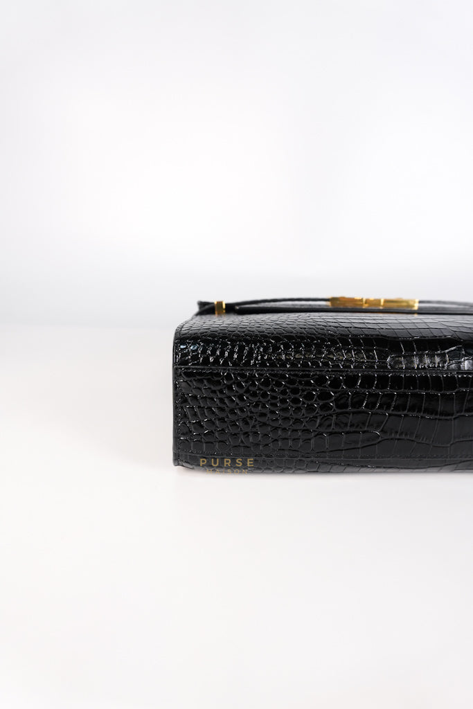 Manhattan Medium in Black Crocodile Embossed Sling Bag | Purse Maison Luxury Bags Shop