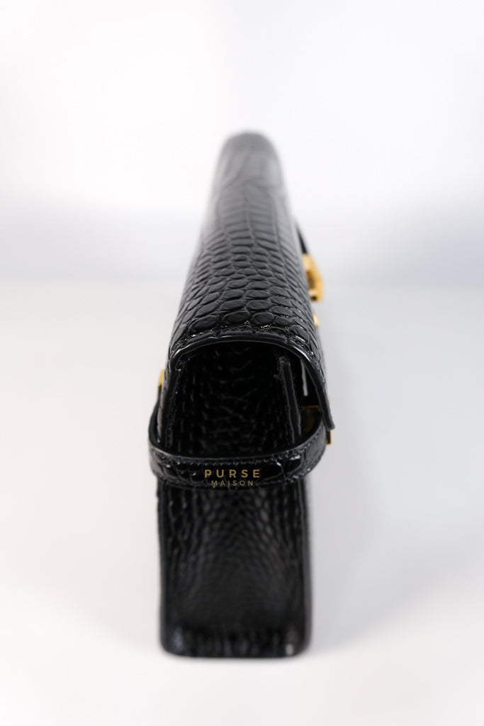 Manhattan Medium in Black Crocodile Embossed Sling Bag | Purse Maison Luxury Bags Shop