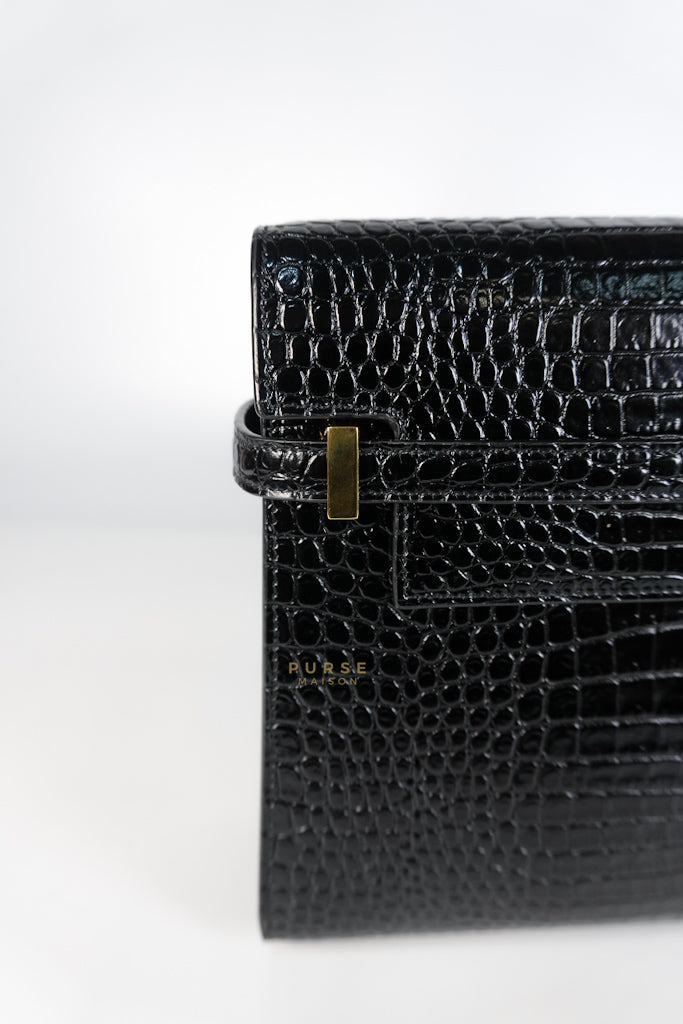 Manhattan Medium in Black Crocodile Embossed Sling Bag | Purse Maison Luxury Bags Shop