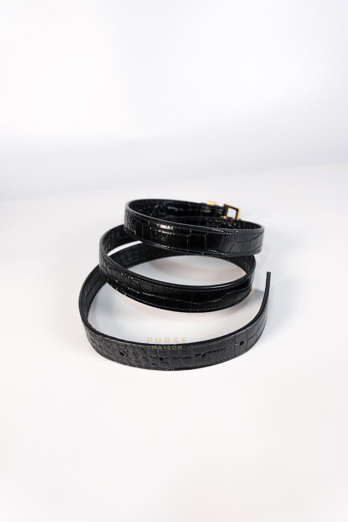 Manhattan Medium in Black Crocodile Embossed Sling Bag | Purse Maison Luxury Bags Shop