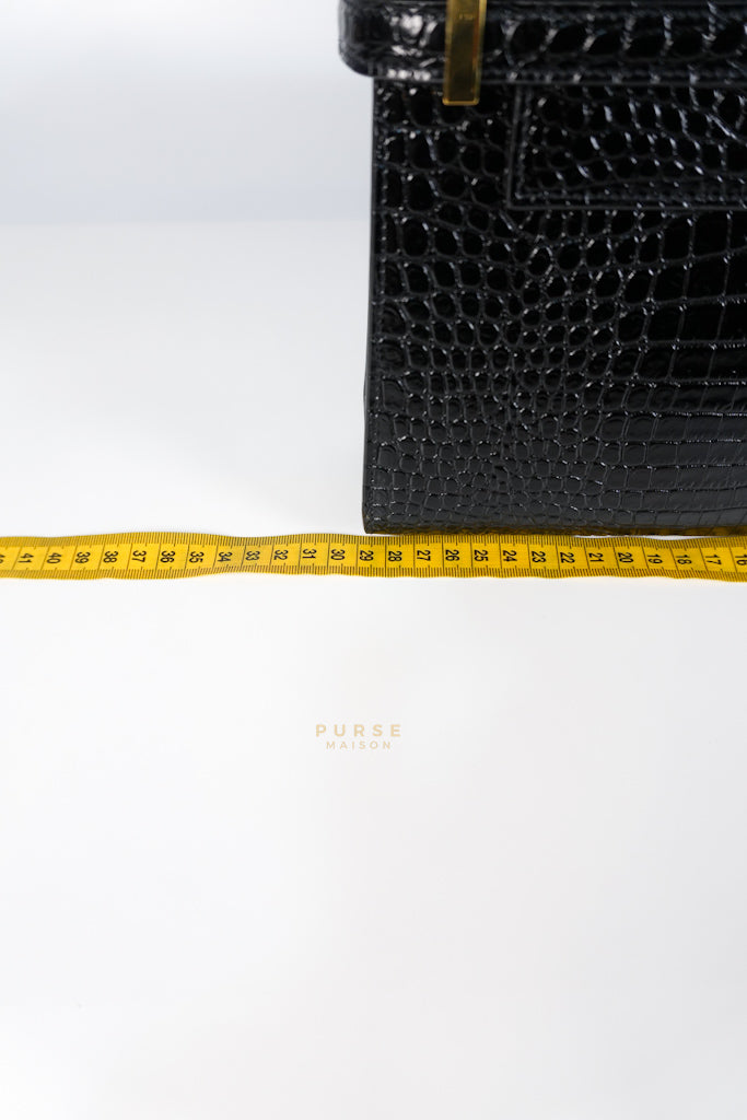 Manhattan Medium in Black Crocodile Embossed Sling Bag | Purse Maison Luxury Bags Shop