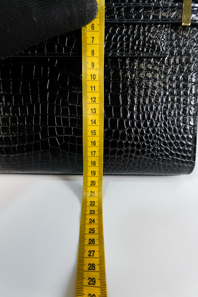 Manhattan Medium in Black Crocodile Embossed Sling Bag | Purse Maison Luxury Bags Shop