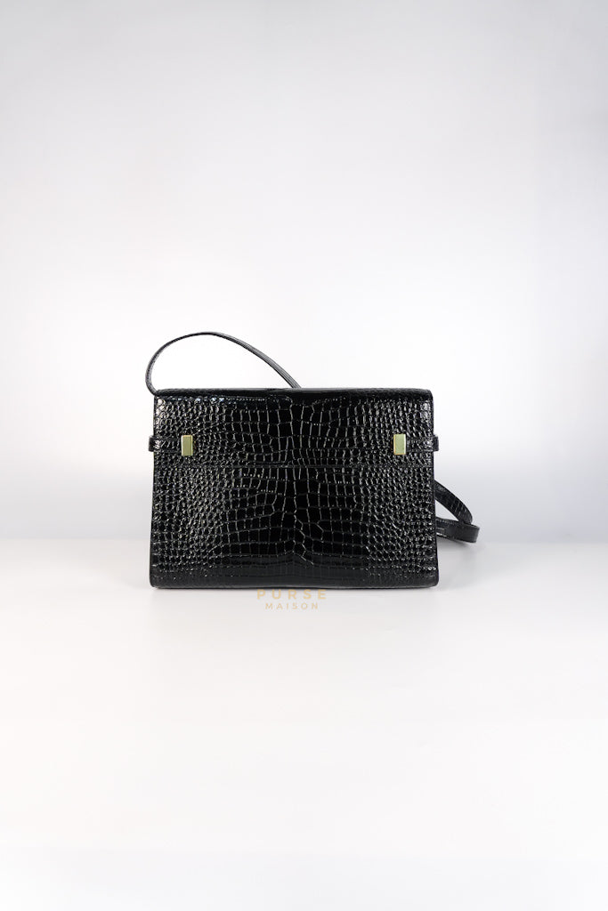 Manhattan Medium in Black Crocodile Embossed Sling Bag | Purse Maison Luxury Bags Shop