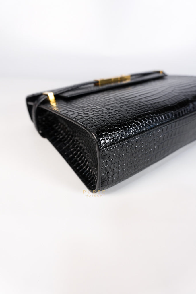 Manhattan Medium in Black Crocodile Embossed Sling Bag | Purse Maison Luxury Bags Shop