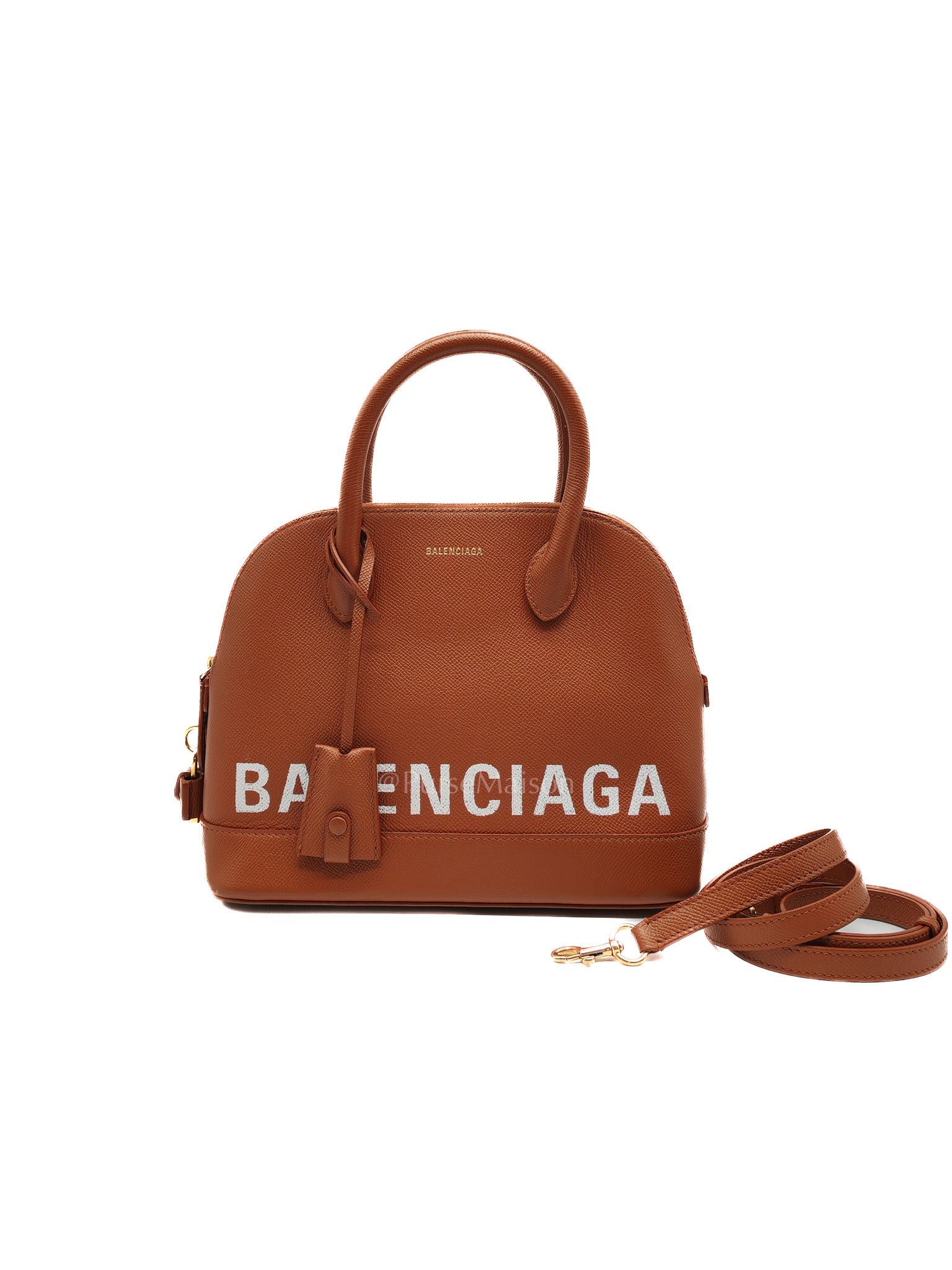 Balenciaga Ville Top Handle Bag in Brown Grained Calfskin Leather and Gold Hardware