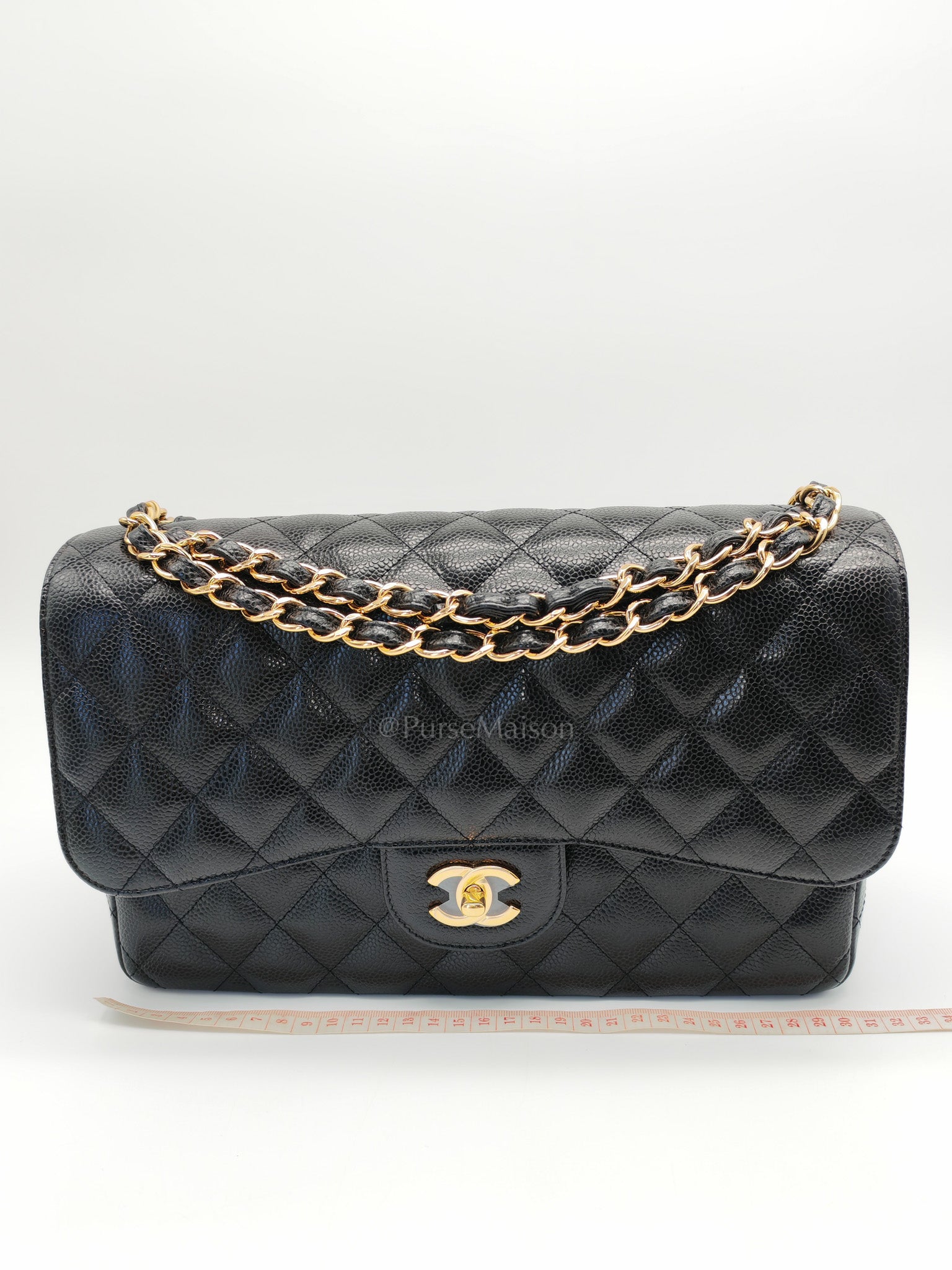 Classic Double Flap Jumbo in Black Quilted Caviar Leather & Gold Hardware Series 26
