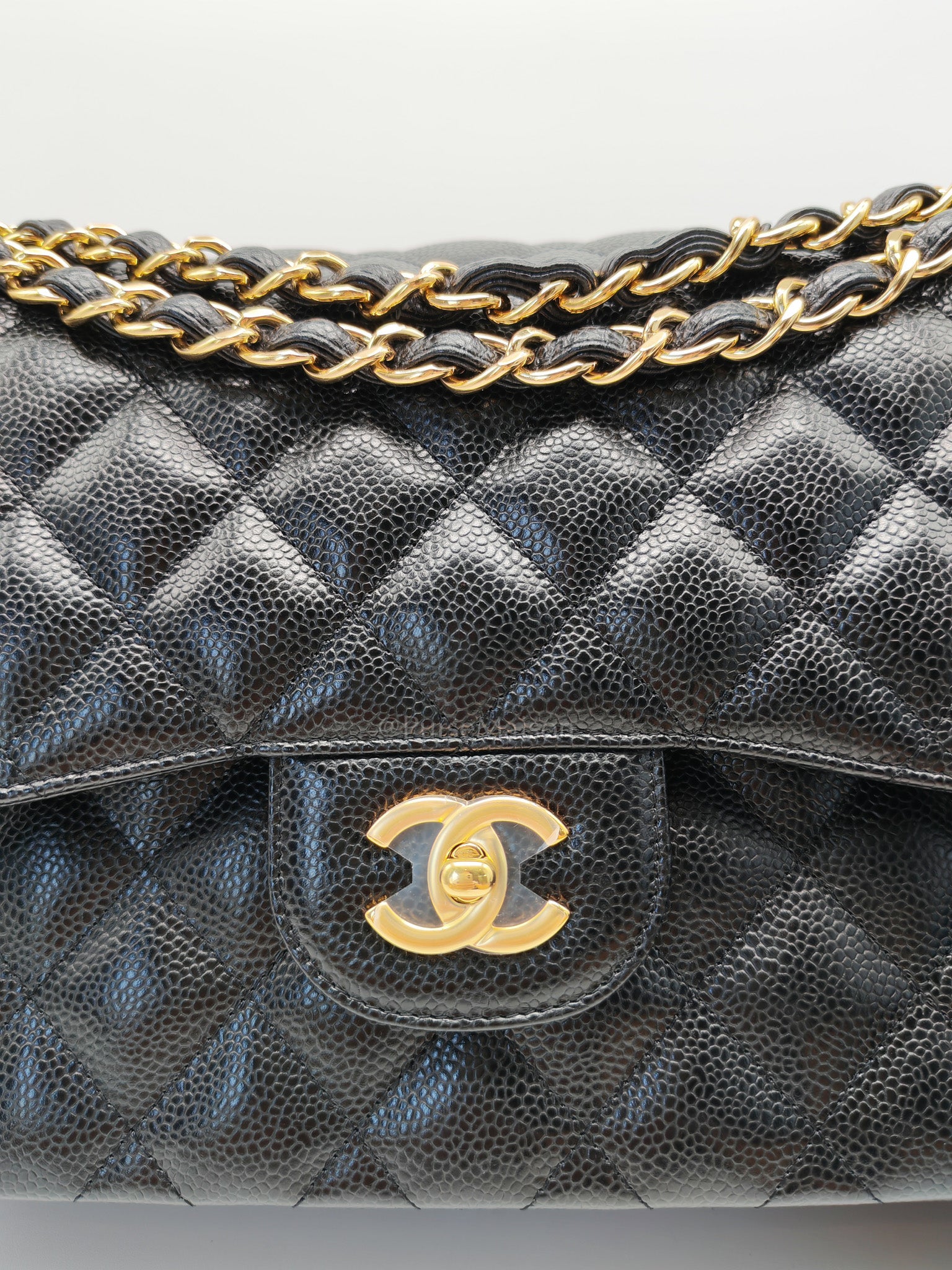 Classic Double Flap Jumbo in Black Quilted Caviar Leather & Gold Hardware Series 26