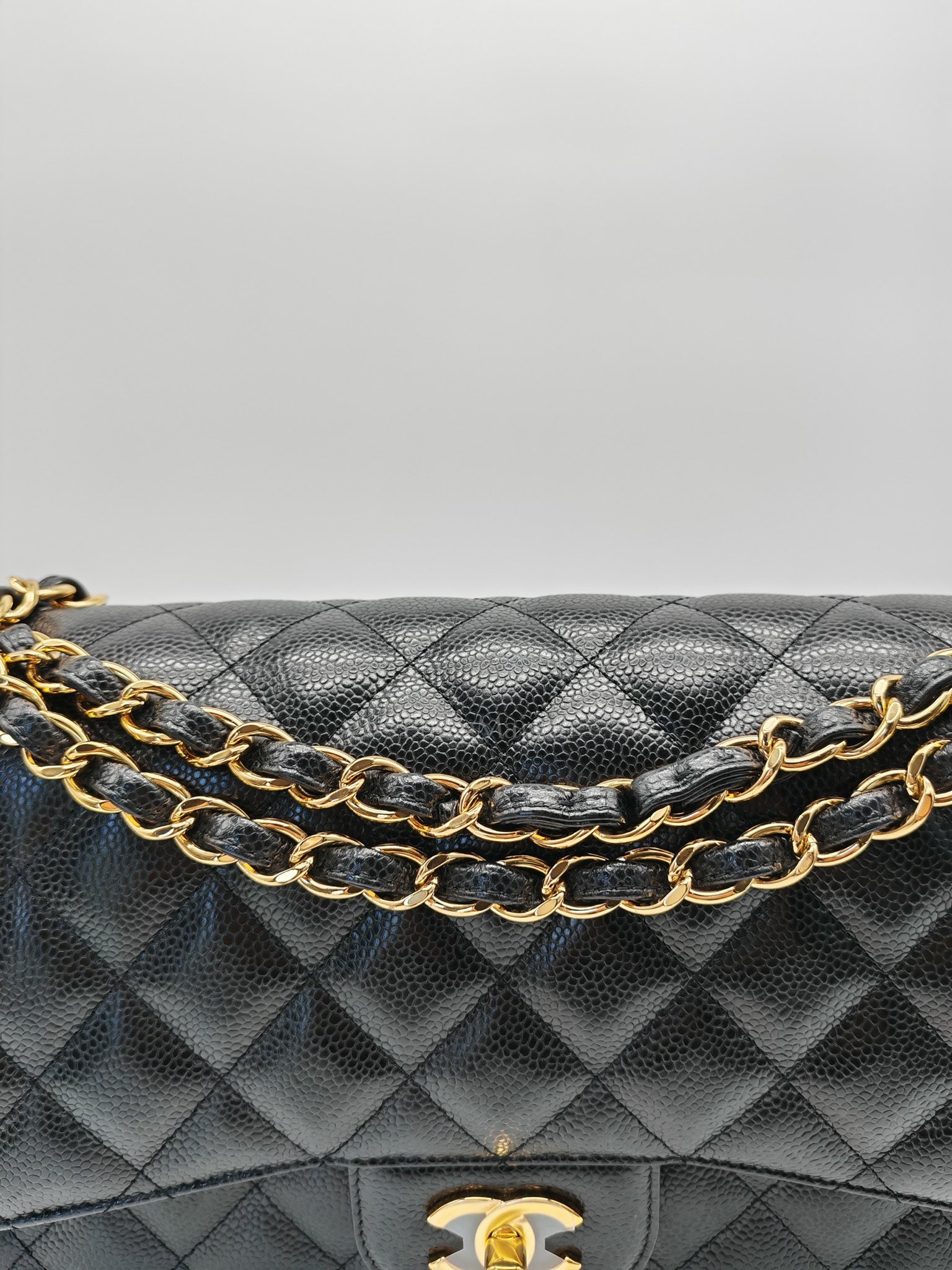 Classic Double Flap Jumbo in Black Quilted Caviar Leather & Gold Hardware Series 26