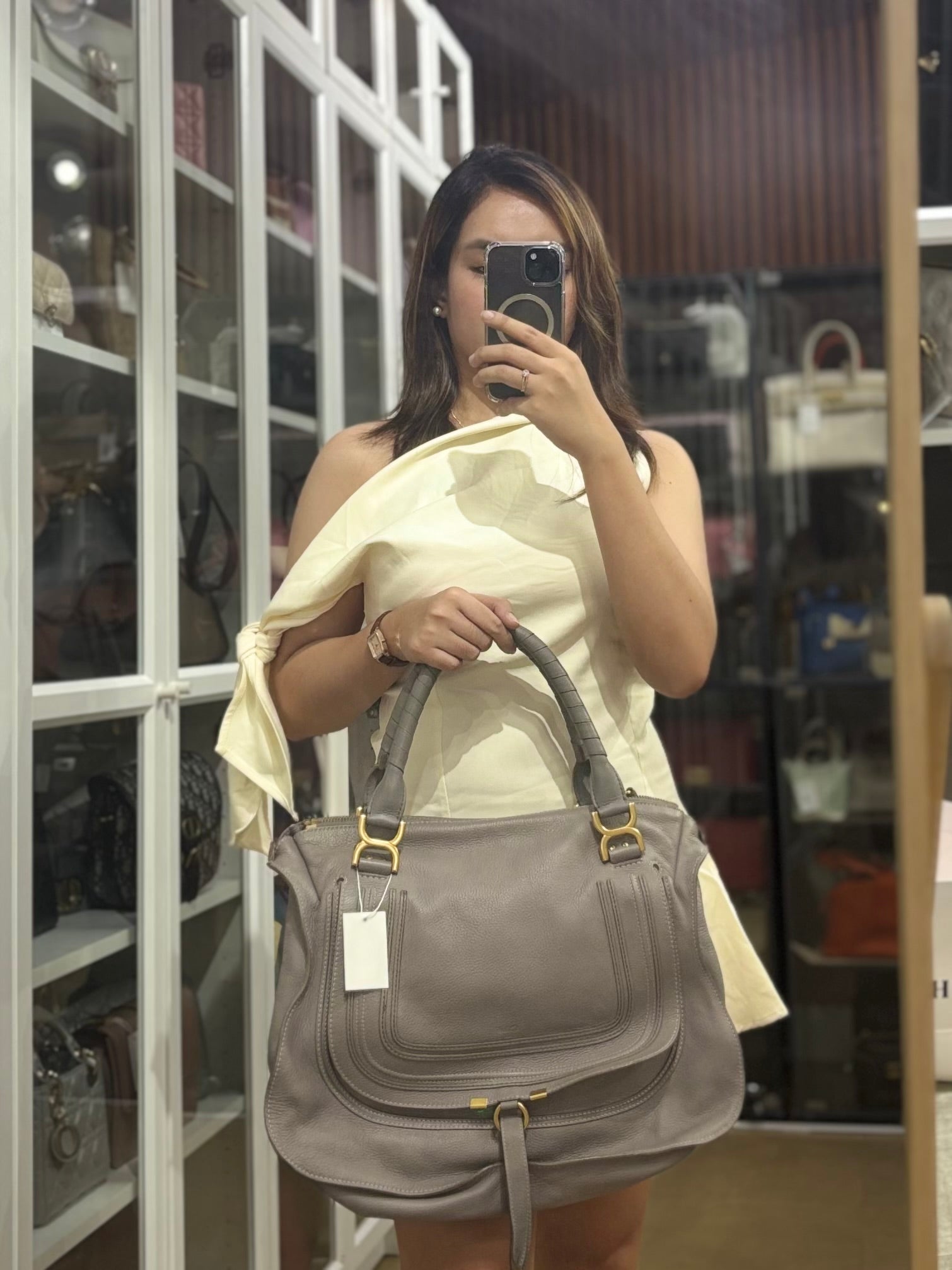 Marcie Large Shoulder Bag In Gray | Purse Maison Luxury Bags Shop