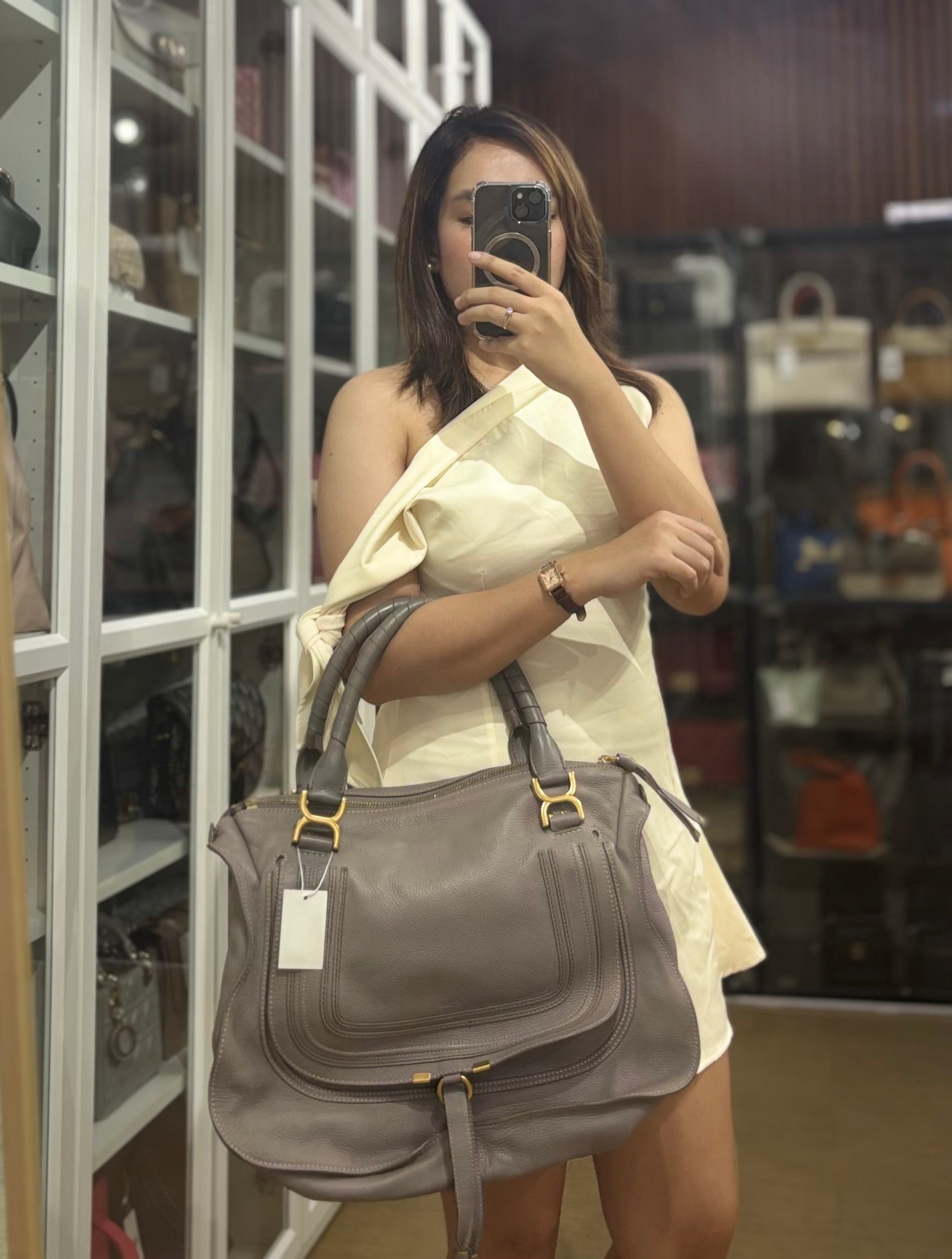 Marcie Large Shoulder Bag In Gray | Purse Maison Luxury Bags Shop