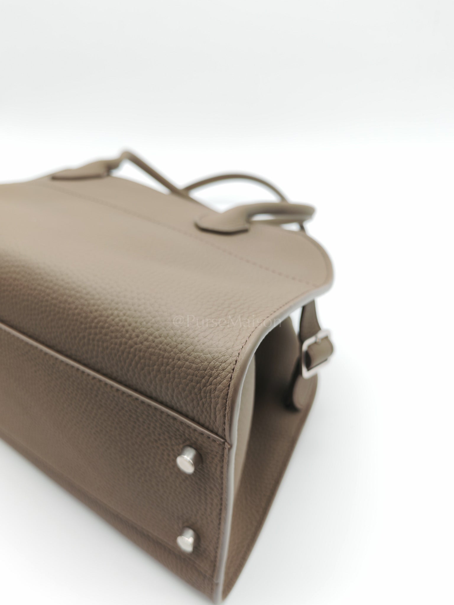 Margaux Shoulder 12 in Smoked Taupe Grained Calfskin Leather | Purse Maison Luxury Bags Shop