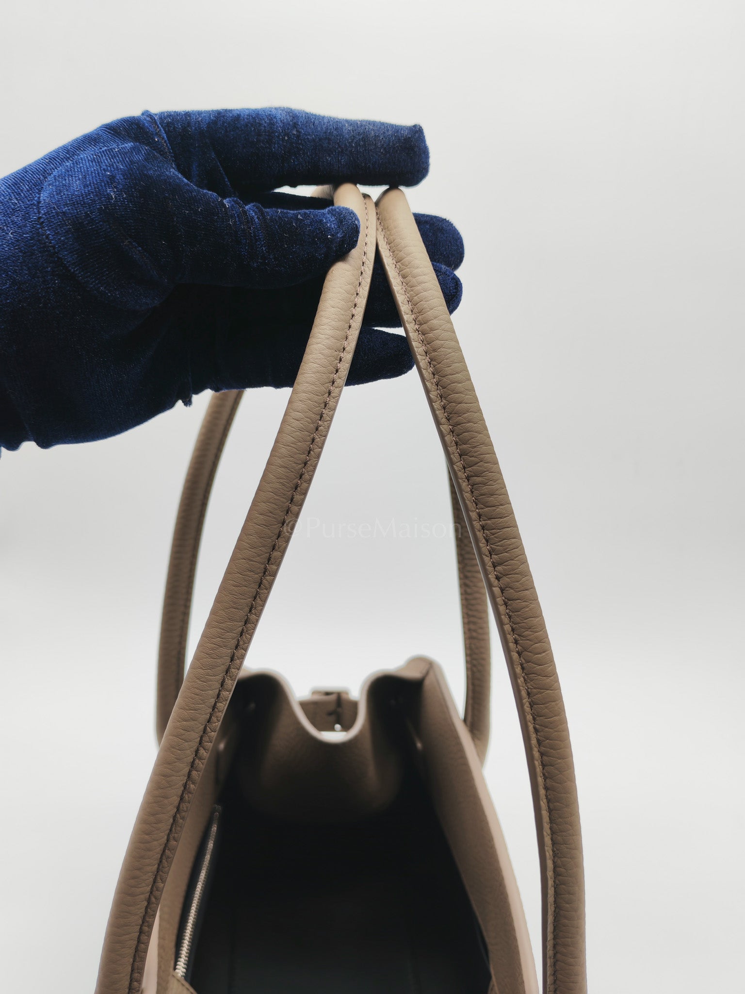 Margaux Shoulder 12 in Smoked Taupe Grained Calfskin Leather | Purse Maison Luxury Bags Shop