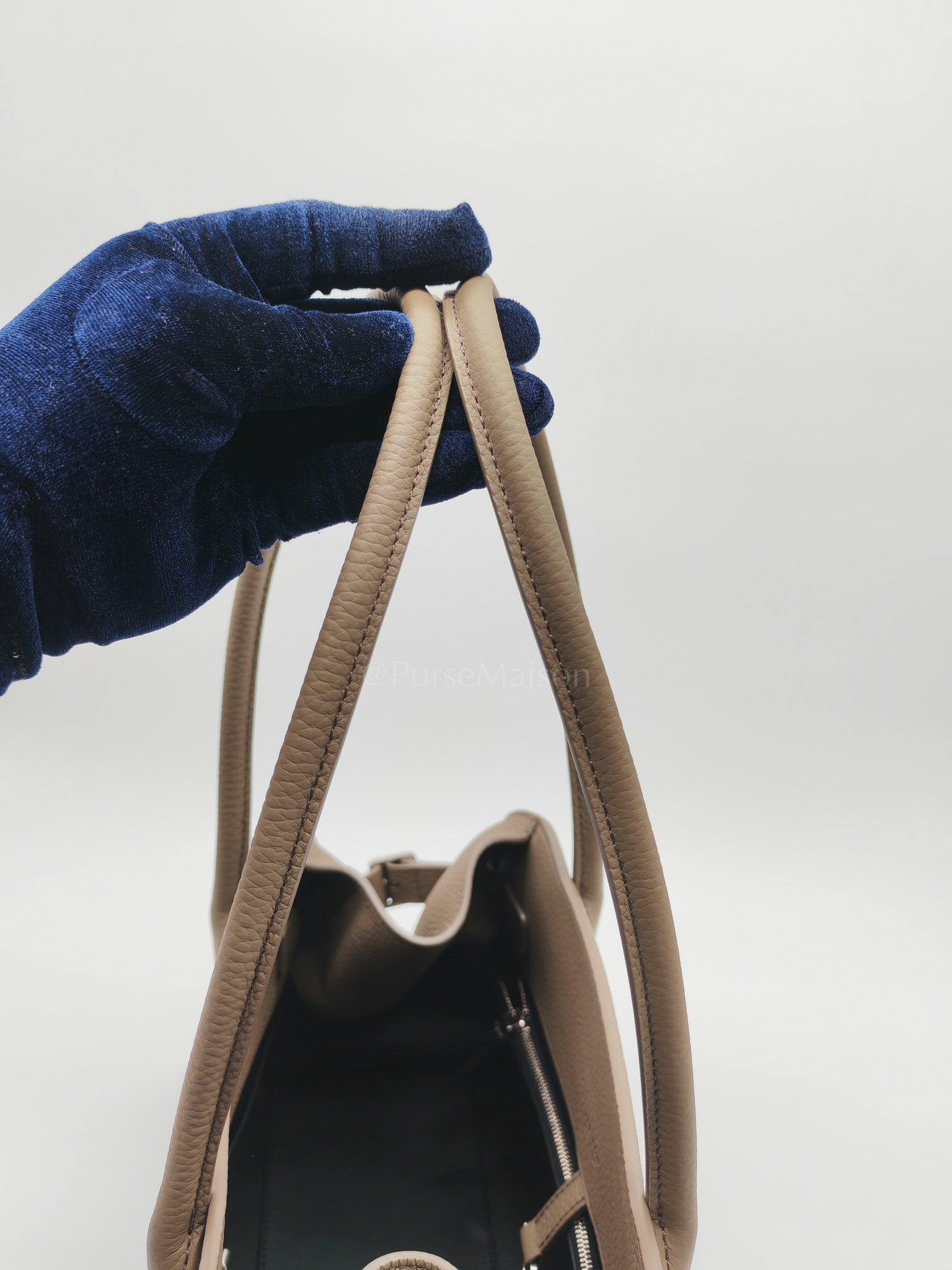 Margaux Shoulder 12 in Smoked Taupe Grained Calfskin Leather | Purse Maison Luxury Bags Shop