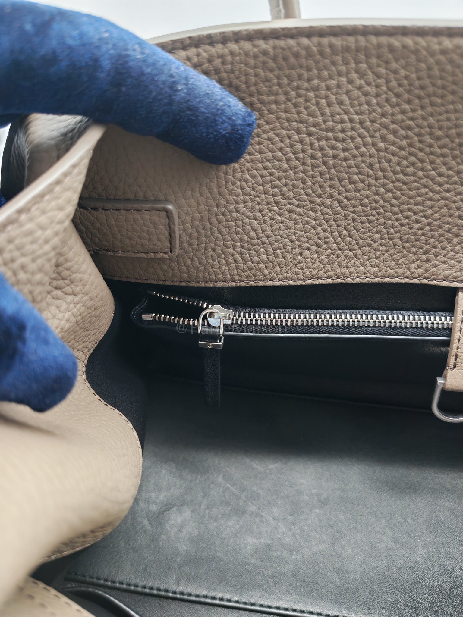 Margaux Shoulder 12 in Smoked Taupe Grained Calfskin Leather | Purse Maison Luxury Bags Shop