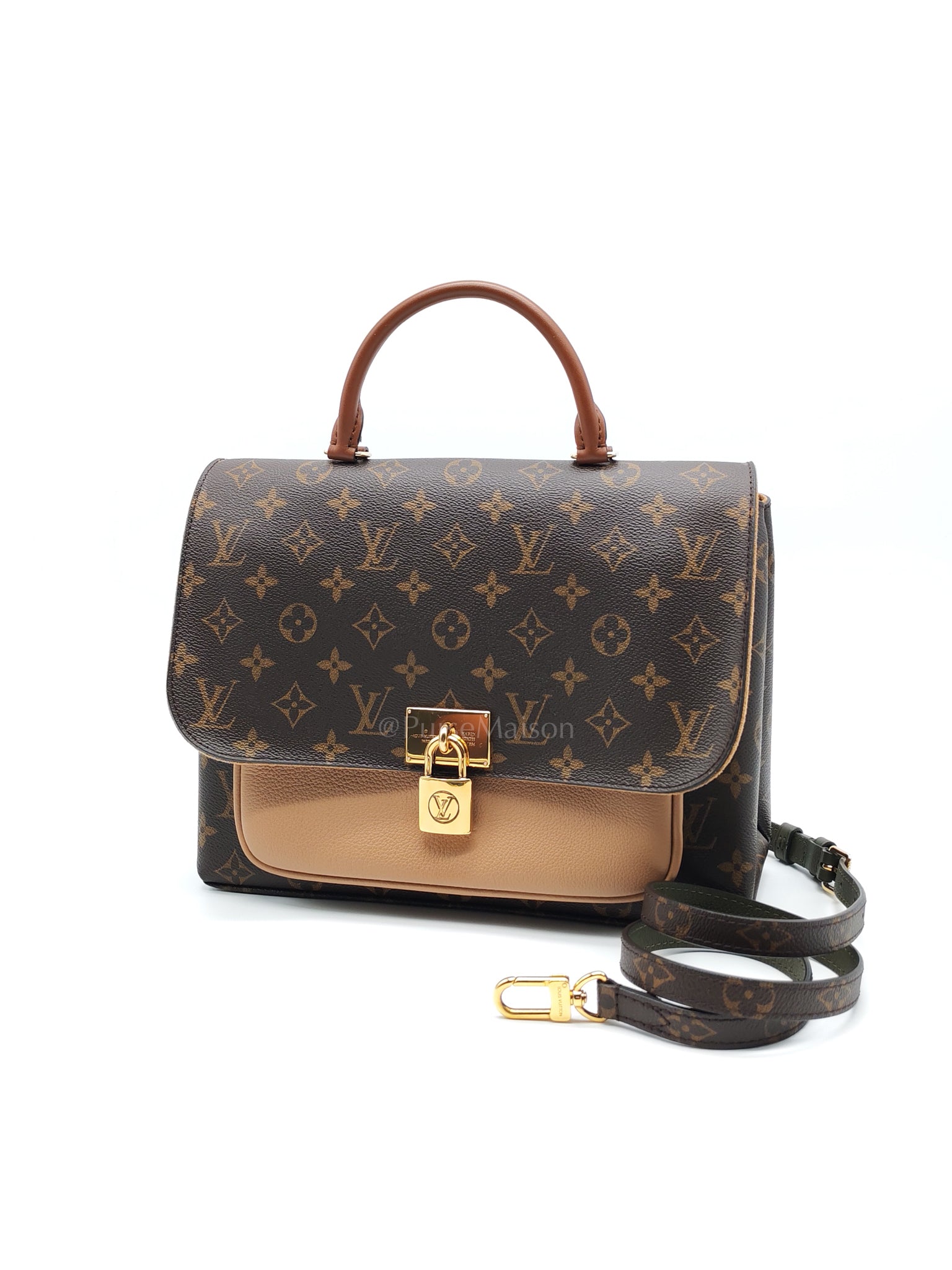 Marignan in Monogram Canvas with Tan Grained Calfskin Shoulder Bag (Date Code: AR2169) | Purse Maison Luxury Bags Shop