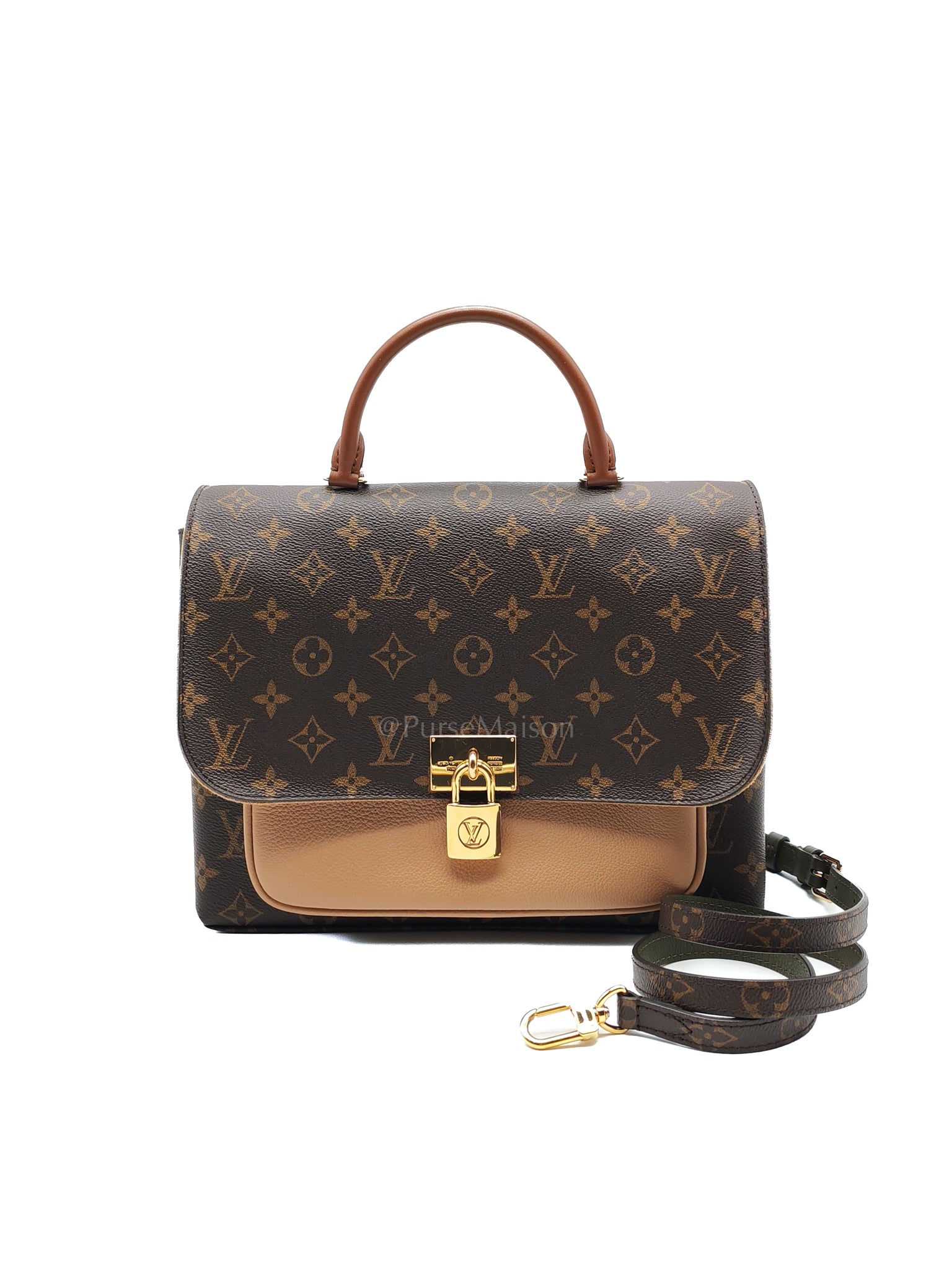 Marignan in Monogram Canvas with Tan Grained Calfskin Shoulder Bag (Date Code: AR2169) | Purse Maison Luxury Bags Shop