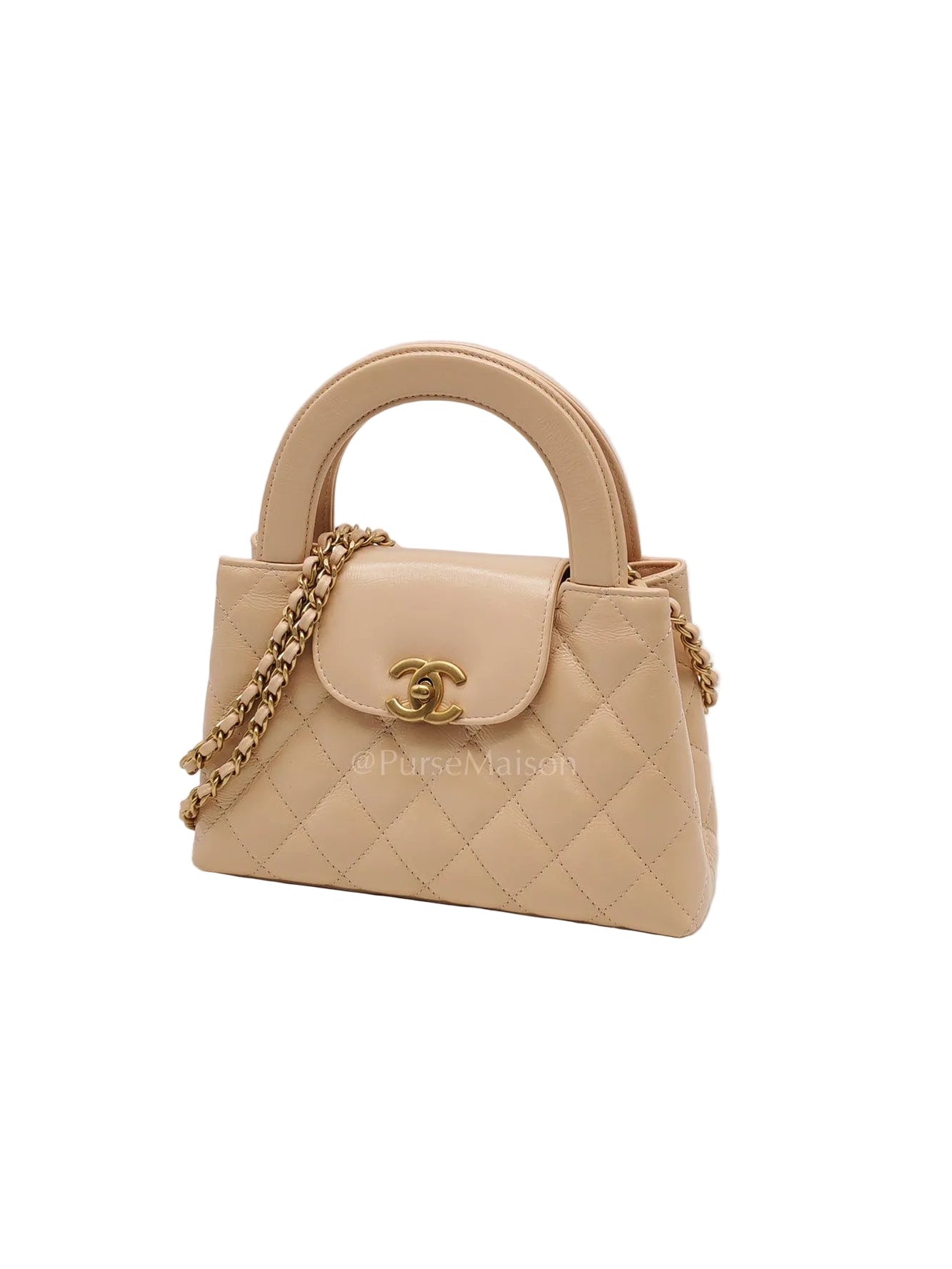 CC Kelly In Biege Shiny Calfskin Leather and Aged Gold Hardware (Microchip)