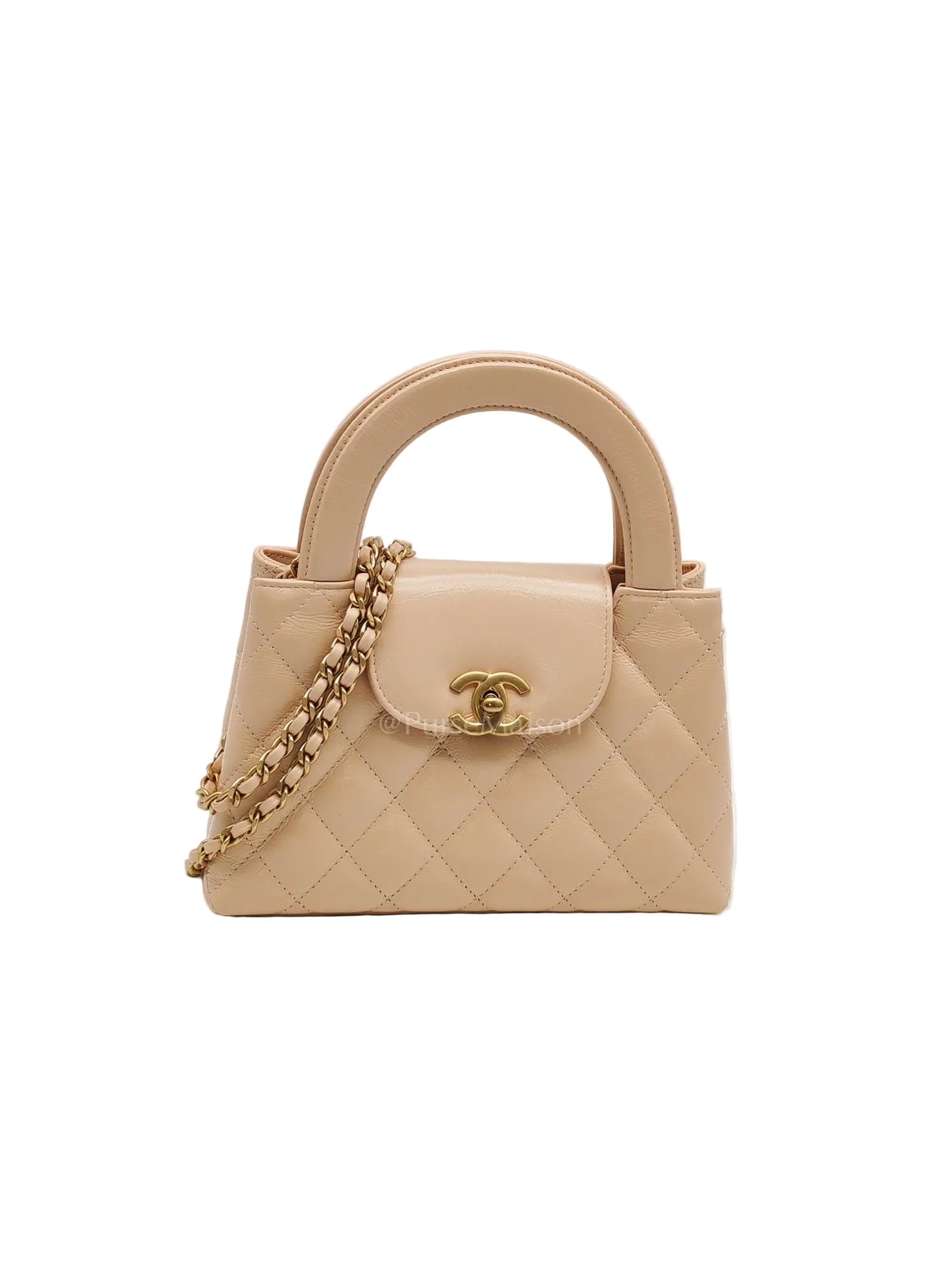CC Kelly In Biege Shiny Calfskin Leather and Aged Gold Hardware (Microchip)