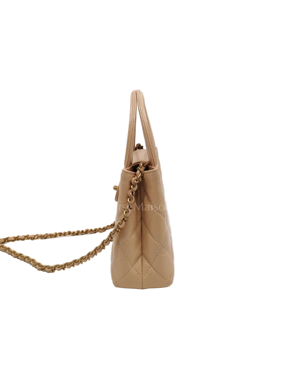 CC Kelly In Biege Shiny Calfskin Leather and Aged Gold Hardware (Microchip)