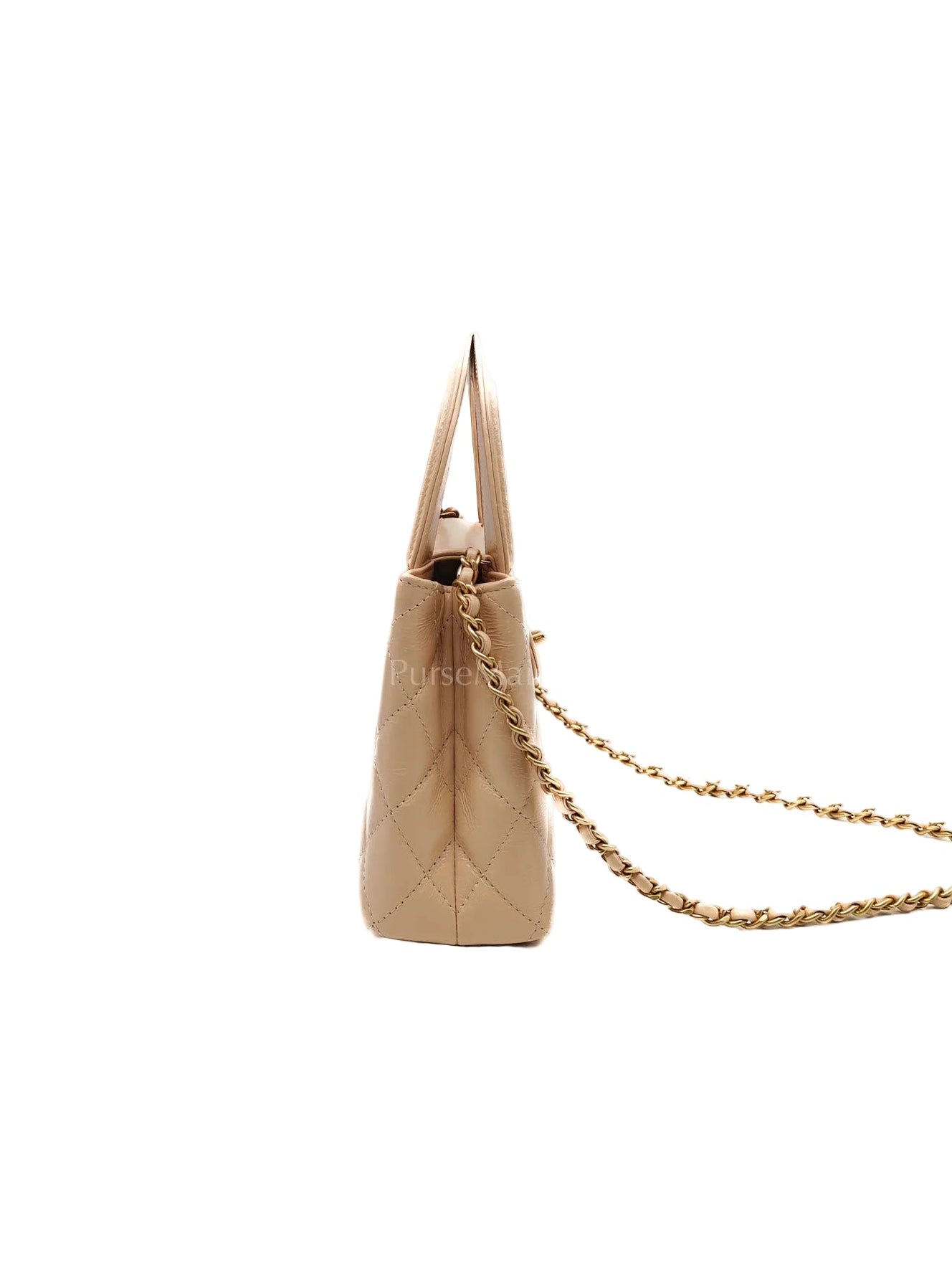 CC Kelly In Biege Shiny Calfskin Leather and Aged Gold Hardware (Microchip)