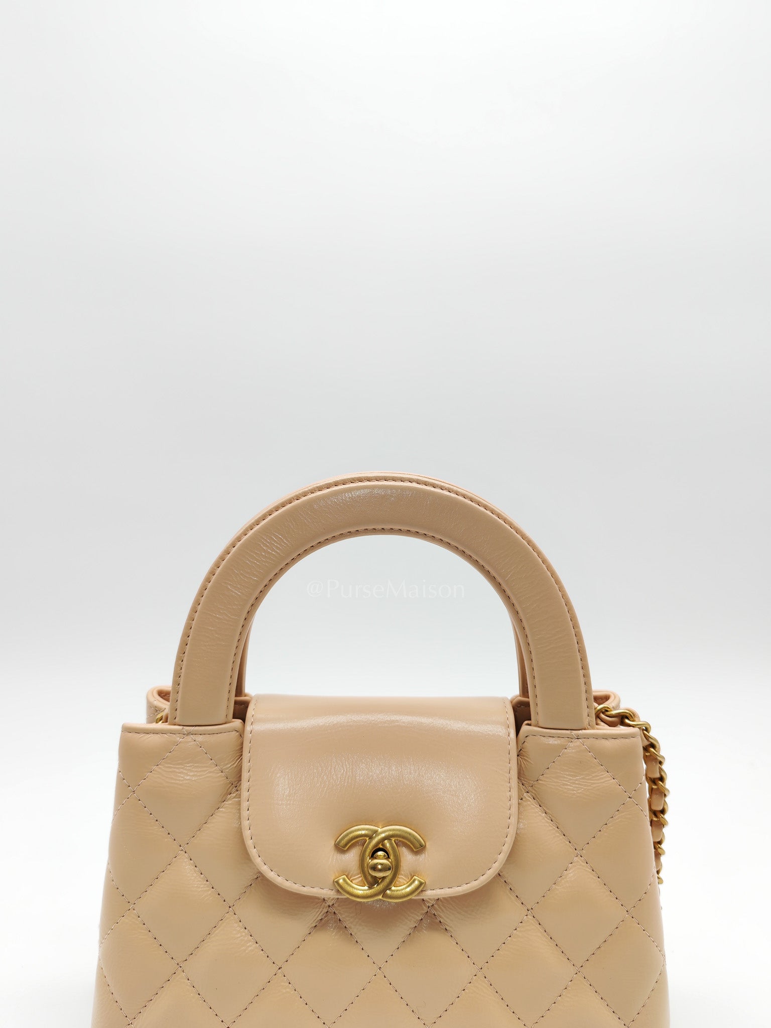 CC Kelly In Biege Shiny Calfskin Leather and Aged Gold Hardware (Microchip)