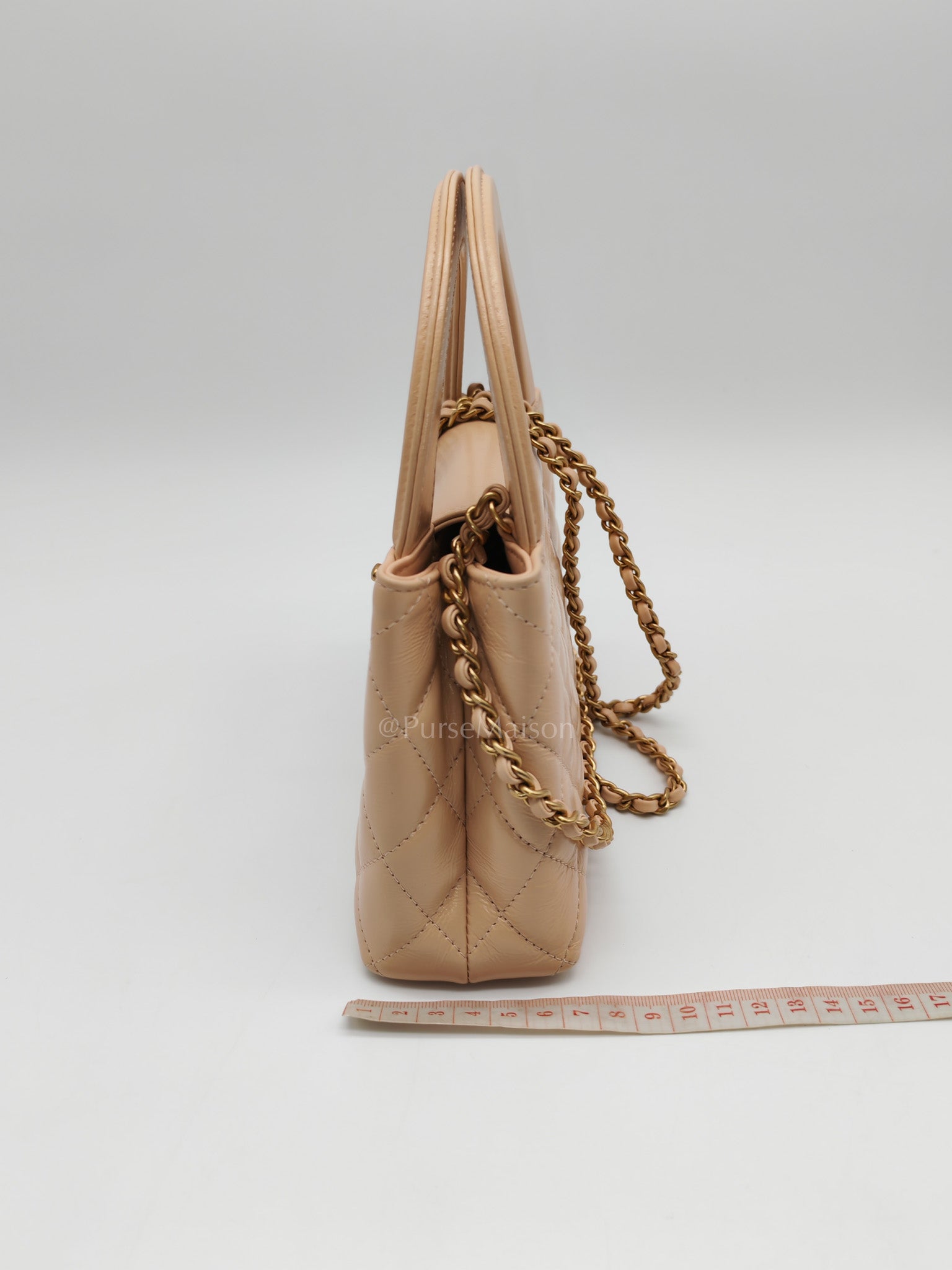 CC Kelly In Biege Shiny Calfskin Leather and Aged Gold Hardware (Microchip)
