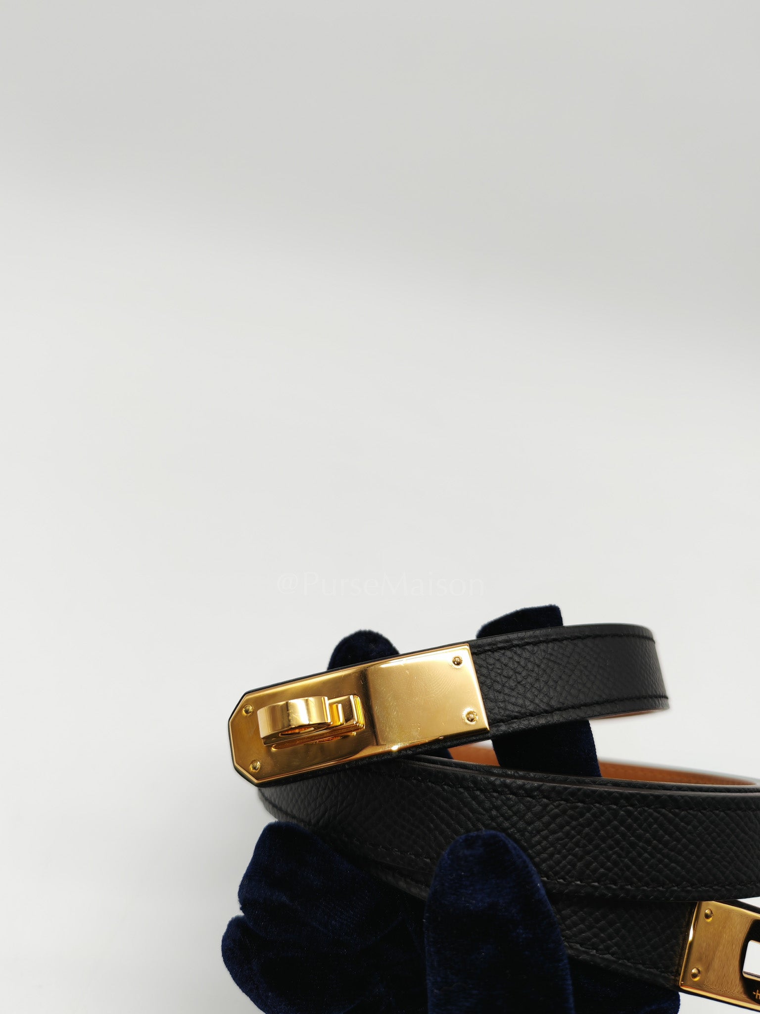 Hermes Kelly Belt in Black Epsom Leather Gold Hardware Stamp U(2022)