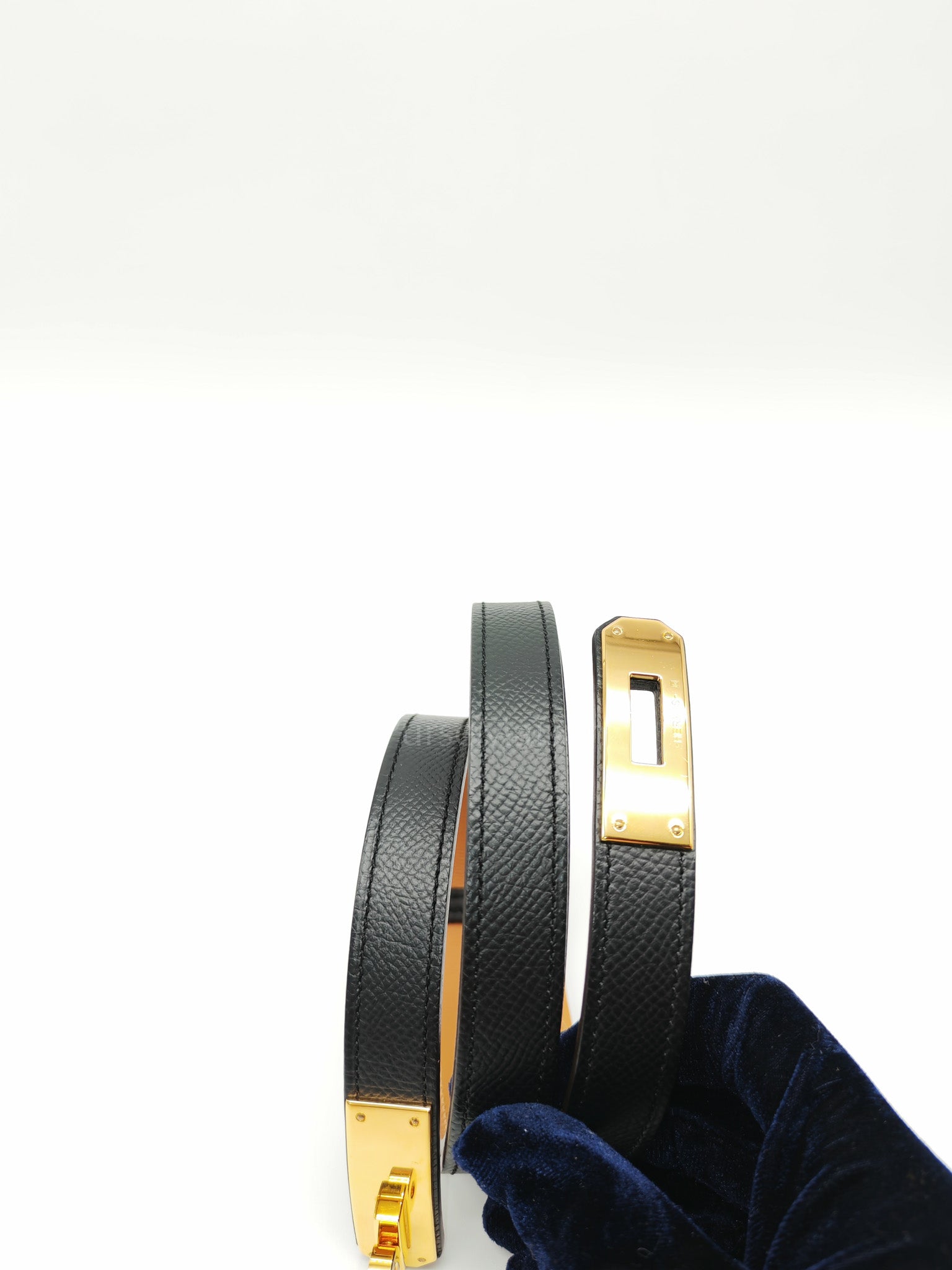 Hermes Kelly Belt in Black Epsom Leather Gold Hardware Stamp U(2022)
