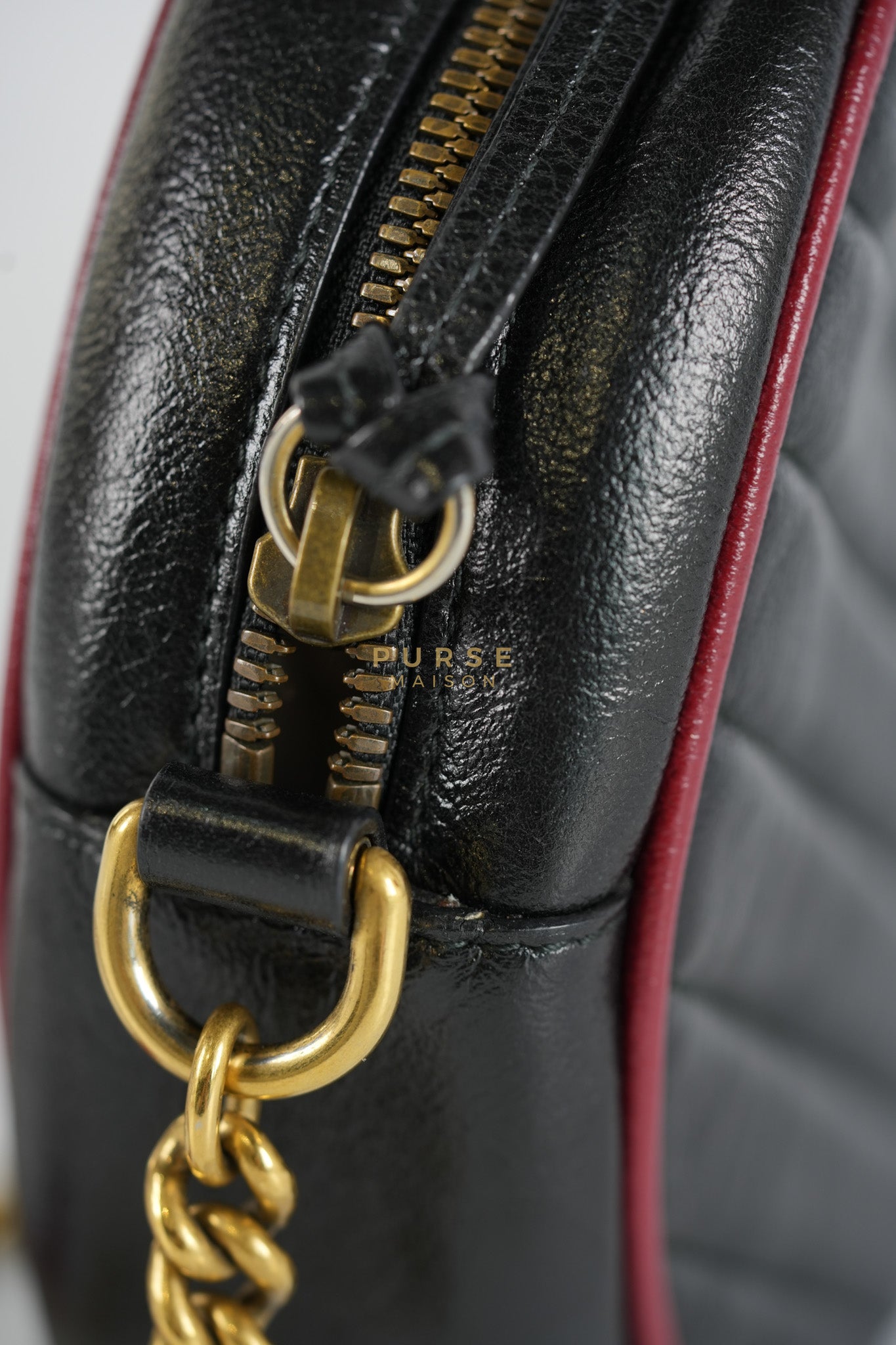 Marmont Black/Red Torchon Round Chain Bag | Purse Maison Luxury Bags Shop