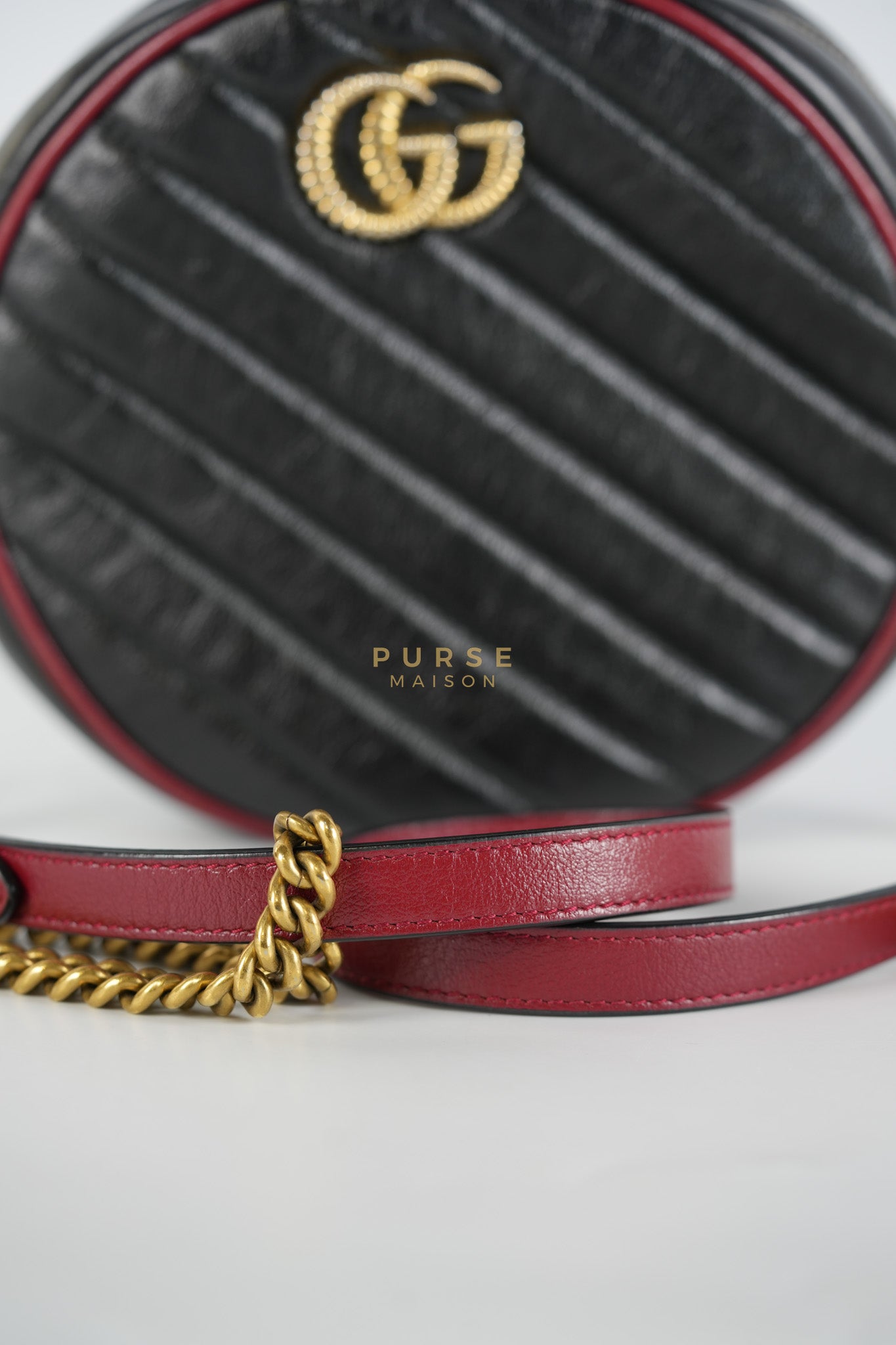 Marmont Black/Red Torchon Round Chain Bag | Purse Maison Luxury Bags Shop