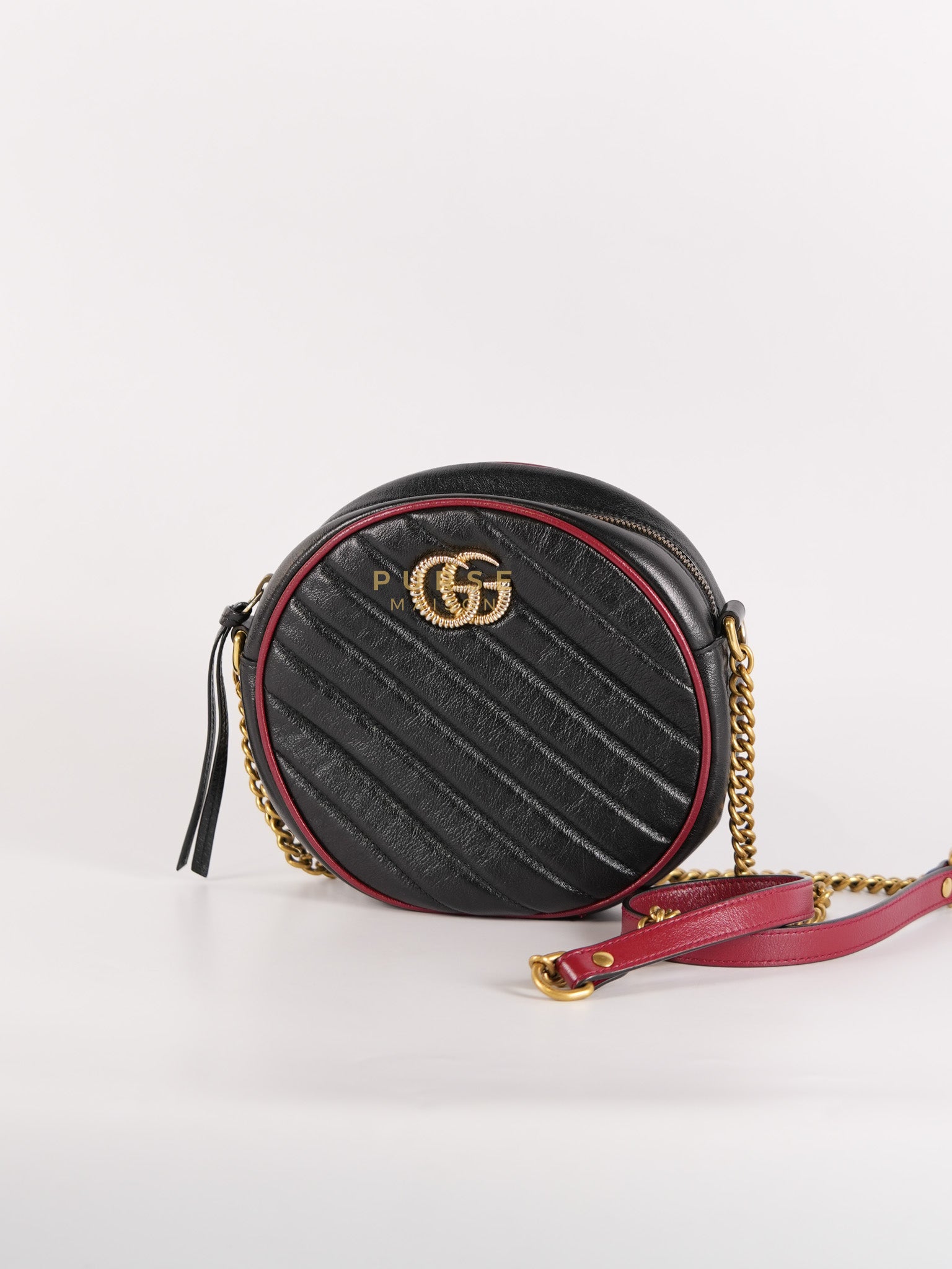 Marmont Black/Red Torchon Round Chain Bag | Purse Maison Luxury Bags Shop