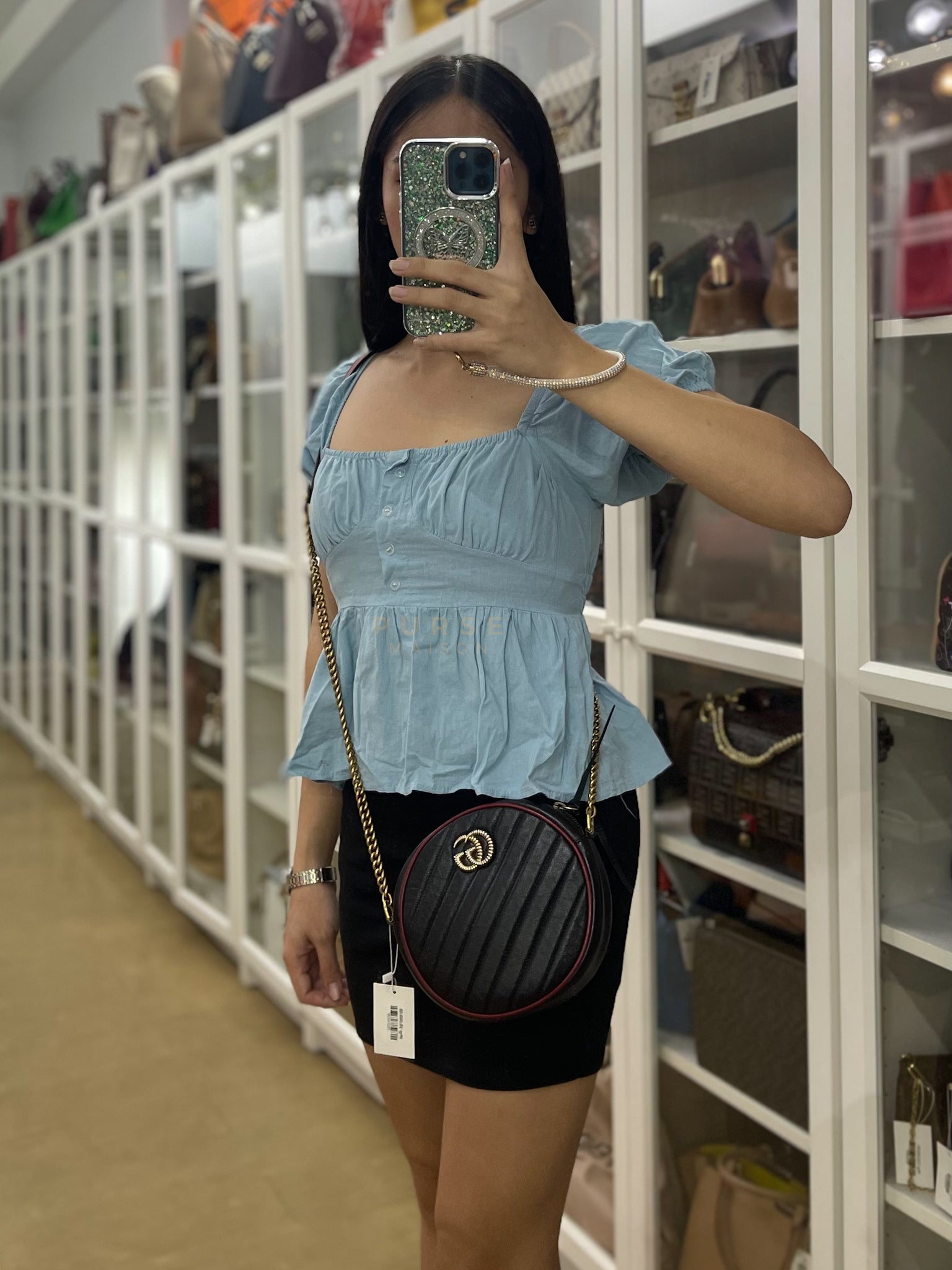 Marmont Black/Red Torchon Round Chain Bag | Purse Maison Luxury Bags Shop