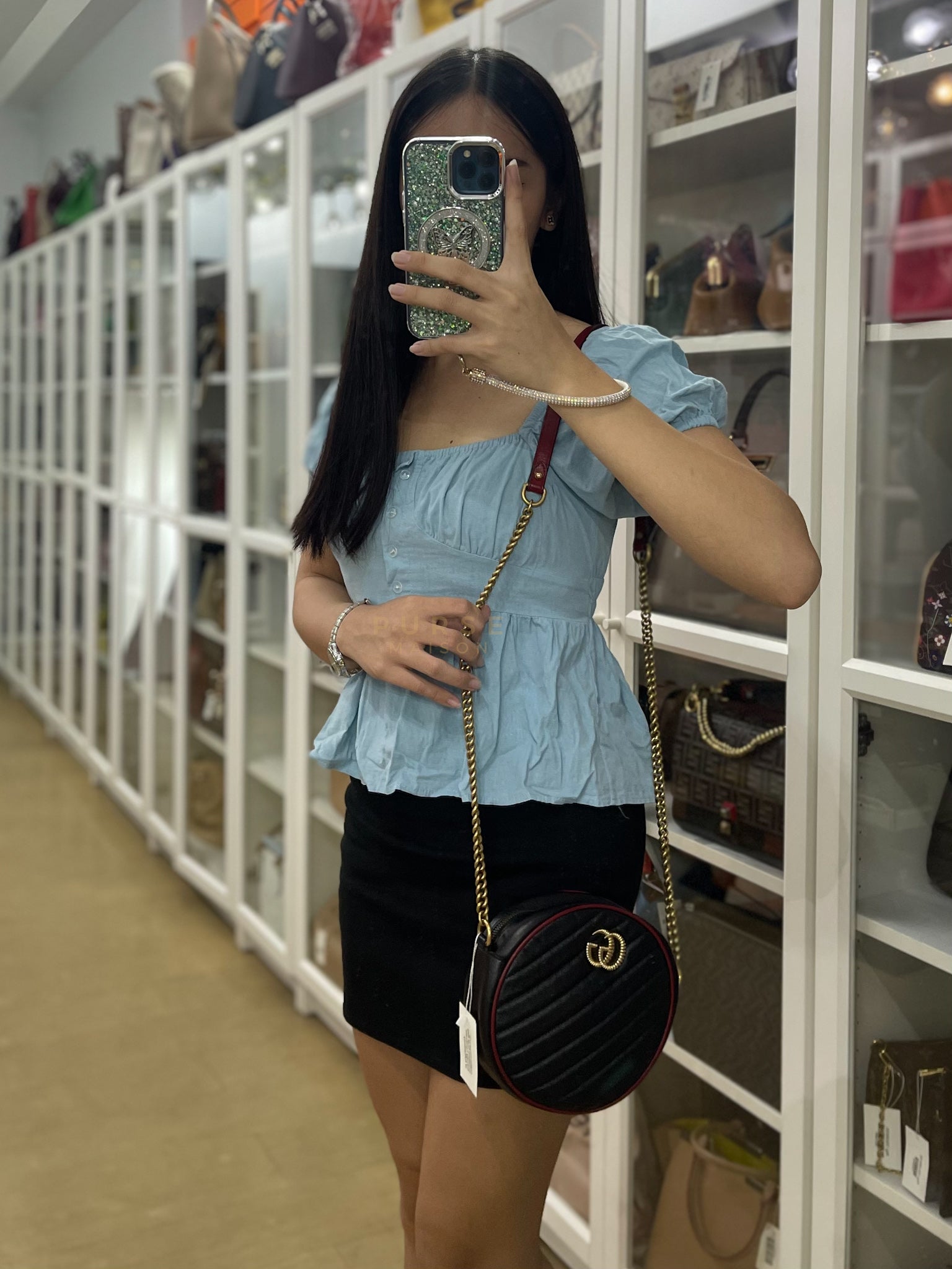 Marmont Black/Red Torchon Round Chain Bag | Purse Maison Luxury Bags Shop