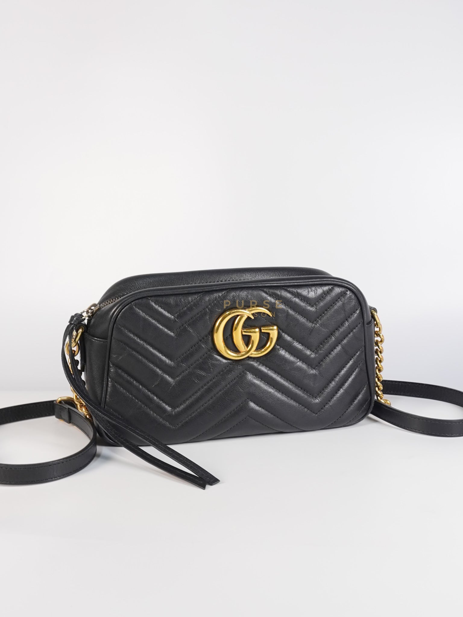 Marmont Camera Bag in Black Matelasse Leather | Purse Maison Luxury Bags Shop