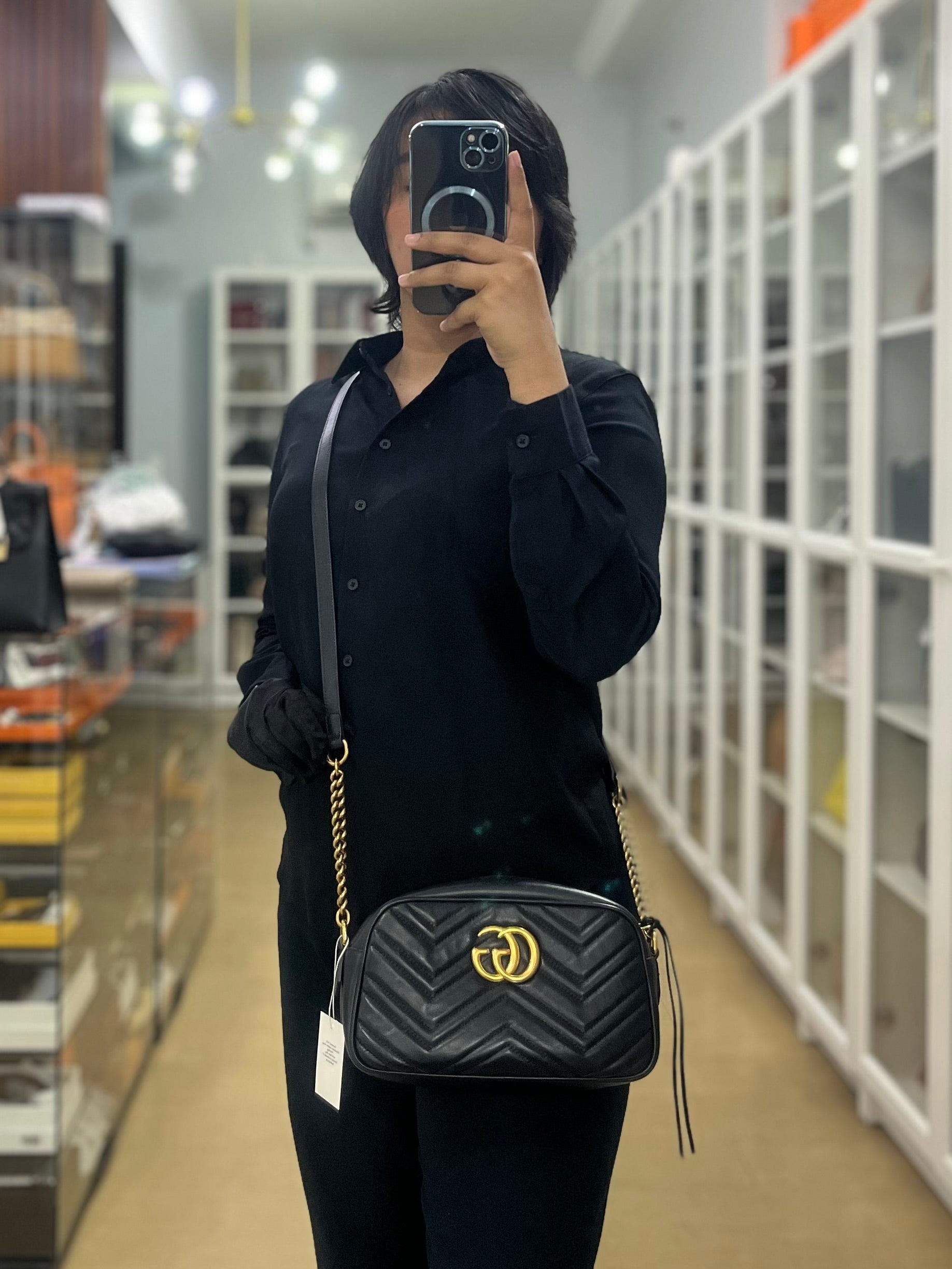GG Marmont Camera Bag Small in Black Matelassé Leather | Purse Maison Luxury Bags Shop