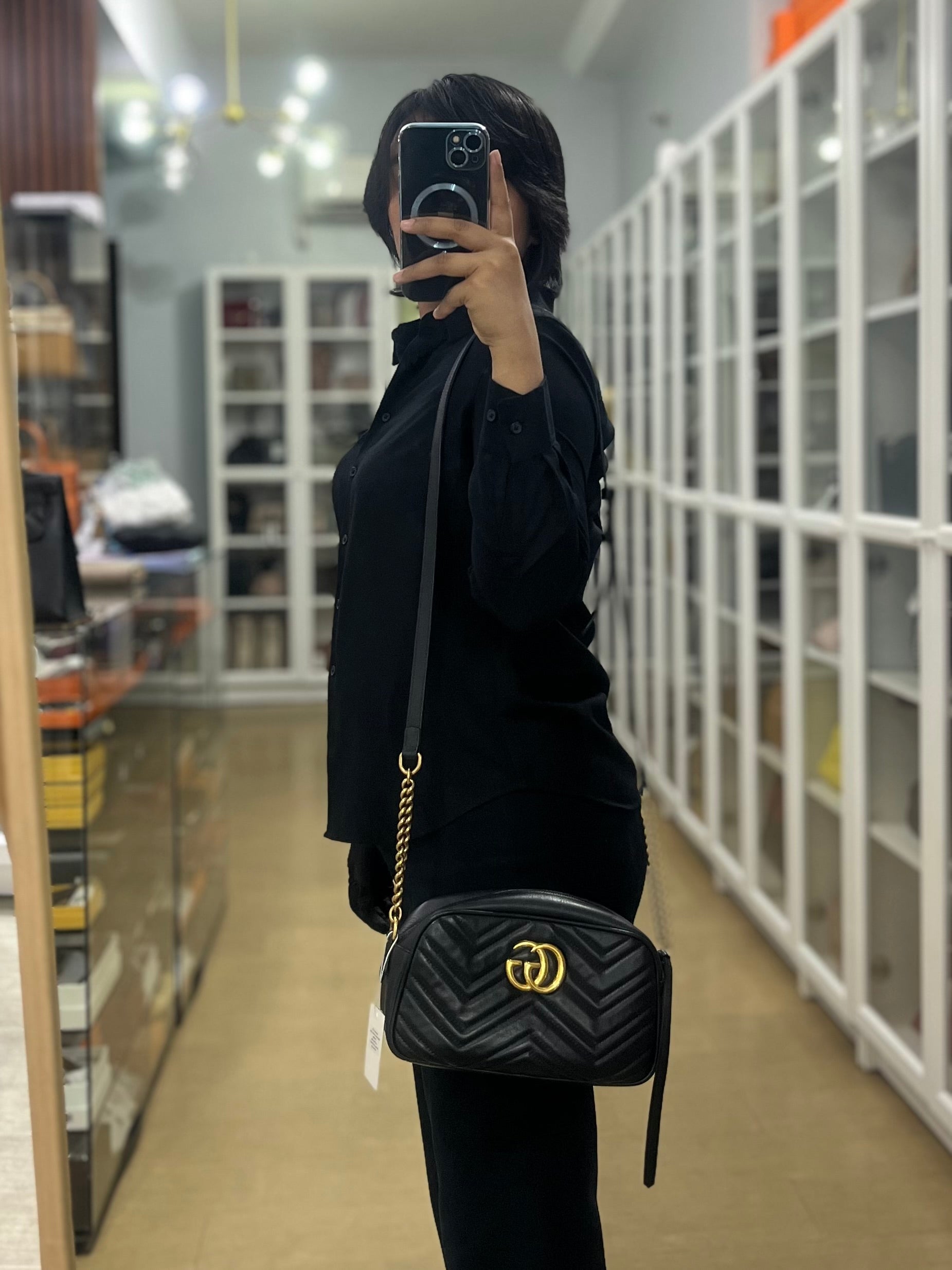 GG Marmont Camera Bag Small in Black Matelassé Leather | Purse Maison Luxury Bags Shop