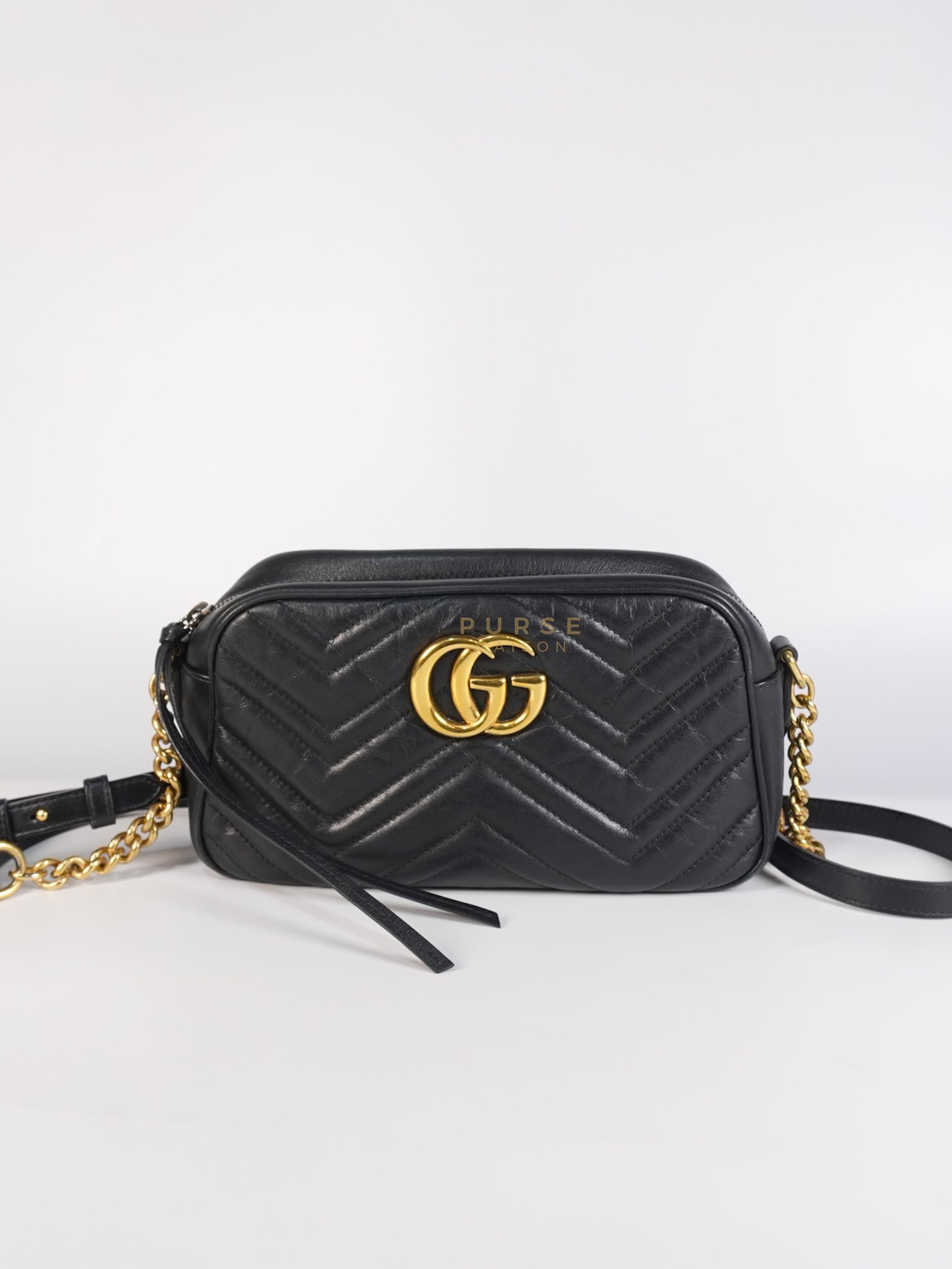 Marmont Camera Bag in Black Matelasse Leather | Purse Maison Luxury Bags Shop