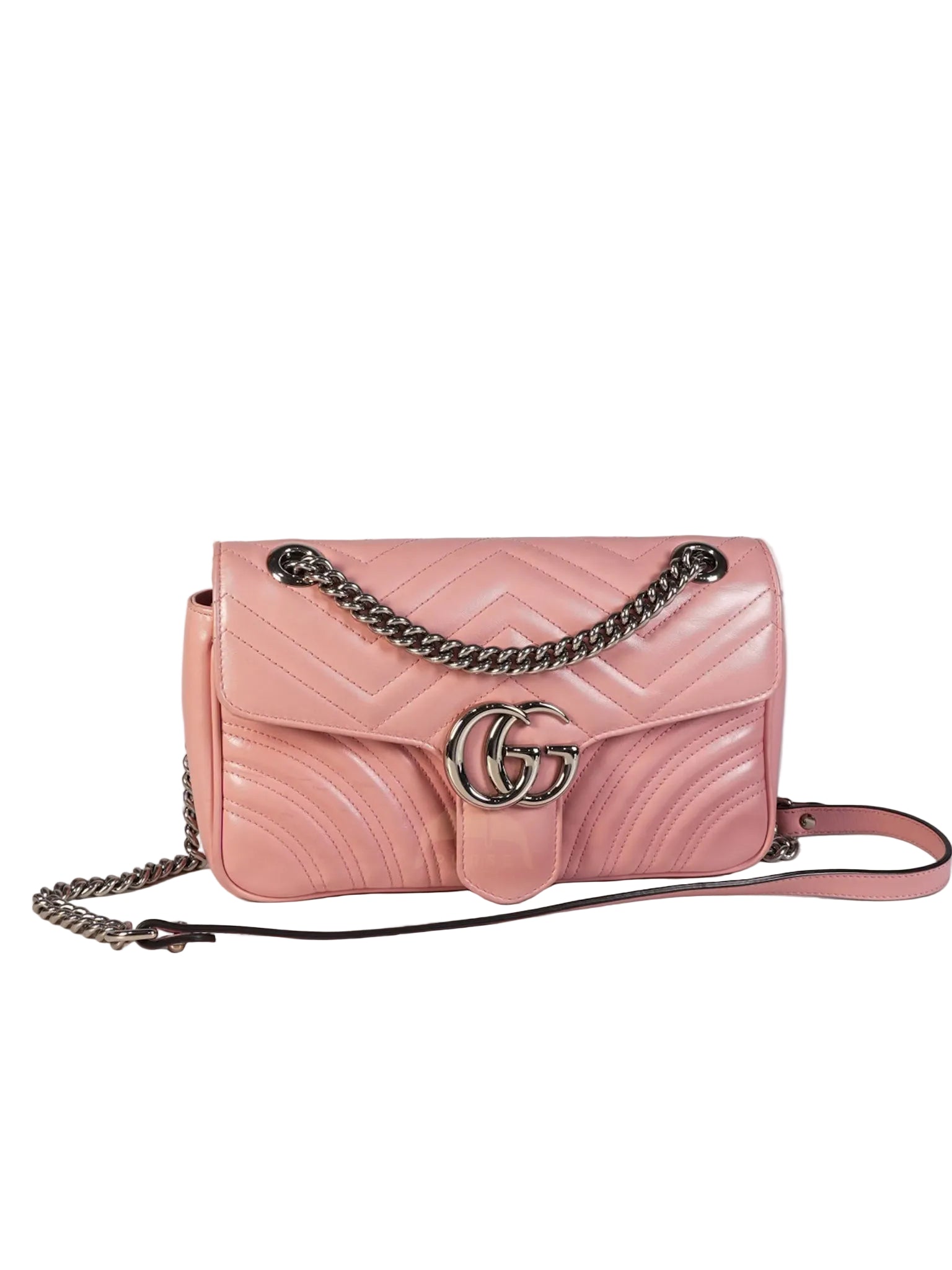 Marmont Small in Pink Matelasse Leather and Silver Hardware Crossbody Bag | Purse Maison Luxury Bags Shop