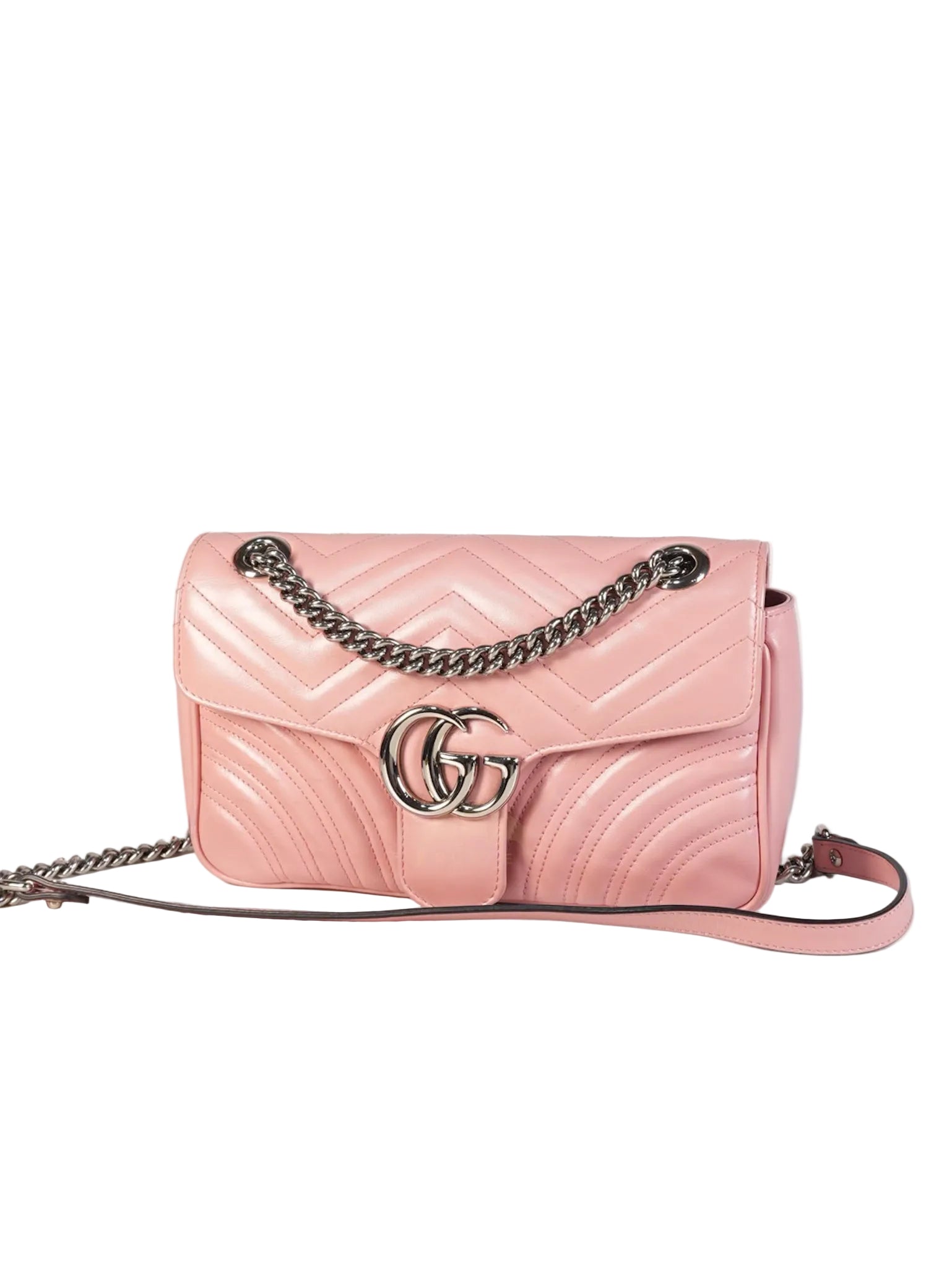 Marmont Small in Pink Matelasse Leather and Silver Hardware Crossbody Bag | Purse Maison Luxury Bags Shop