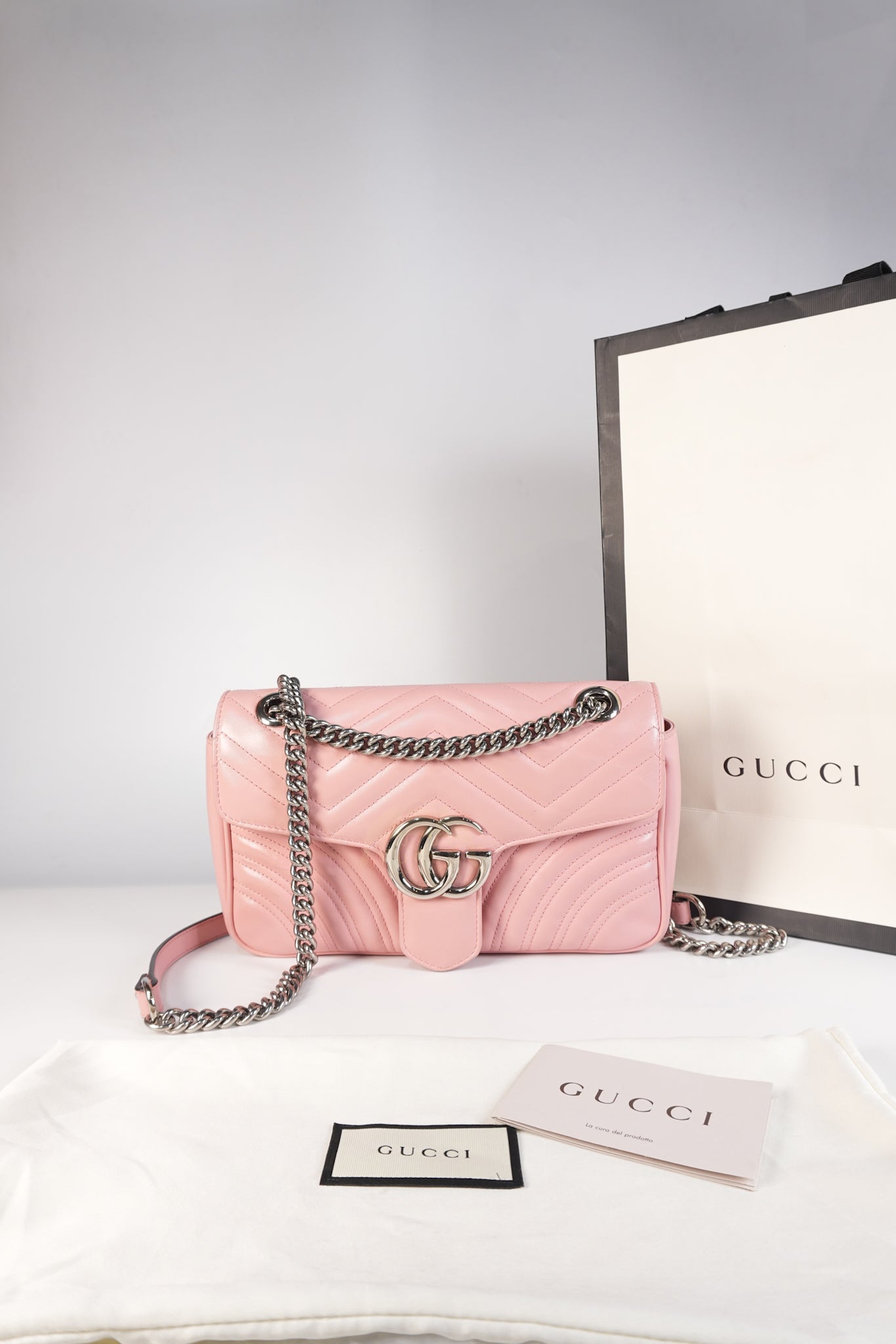 Marmont Small in Pink Matelasse Leather and Silver Hardware Crossbody Bag | Purse Maison Luxury Bags Shop