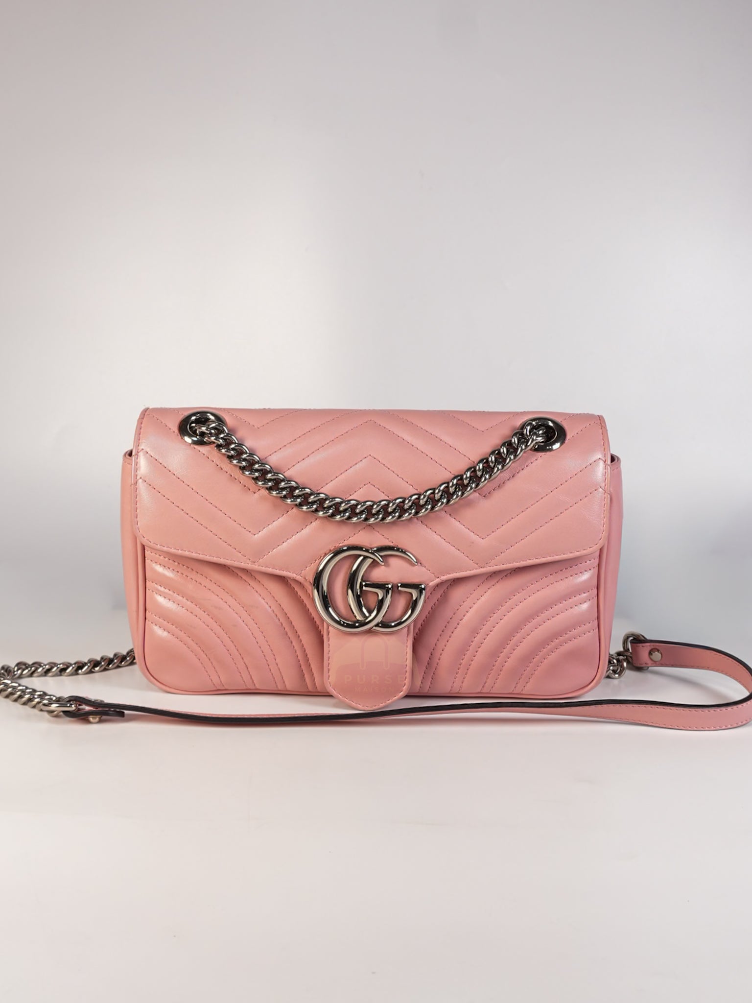 Marmont Small in Pink Matelasse Leather and Silver Hardware Crossbody Bag | Purse Maison Luxury Bags Shop