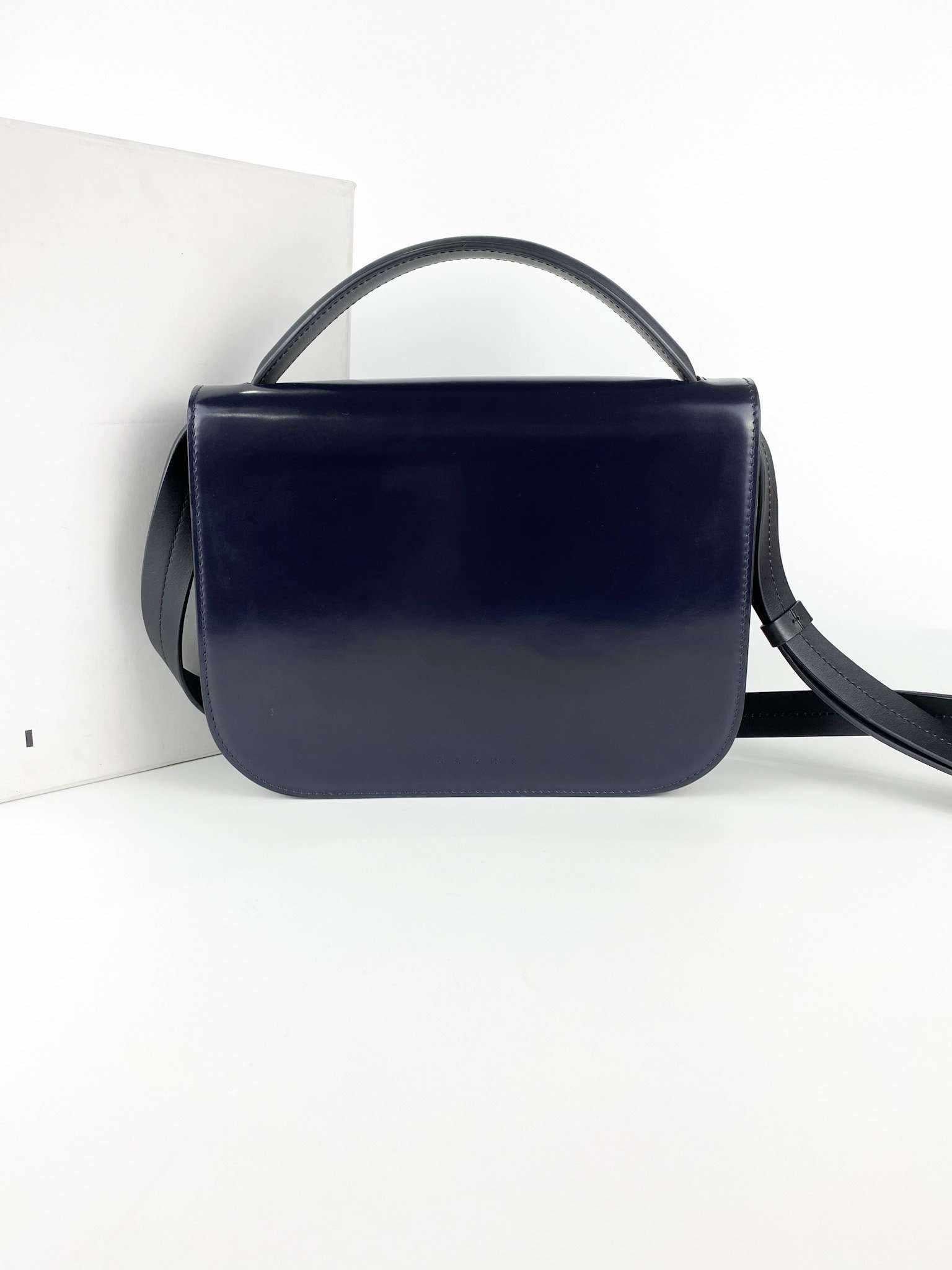 Marni Glossy Calfskin Tuk navy blue