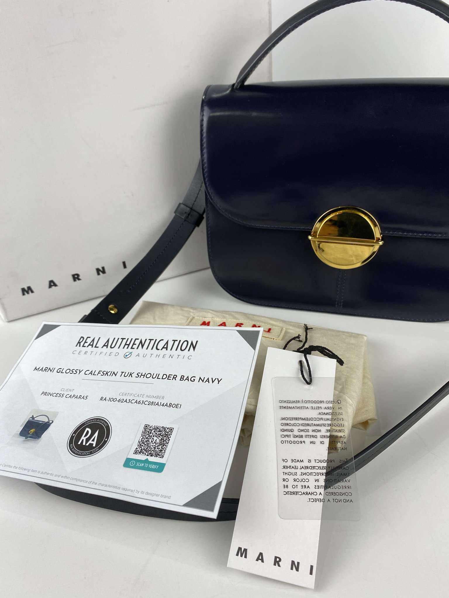 Marni Glossy Calfskin Tuk navy blue