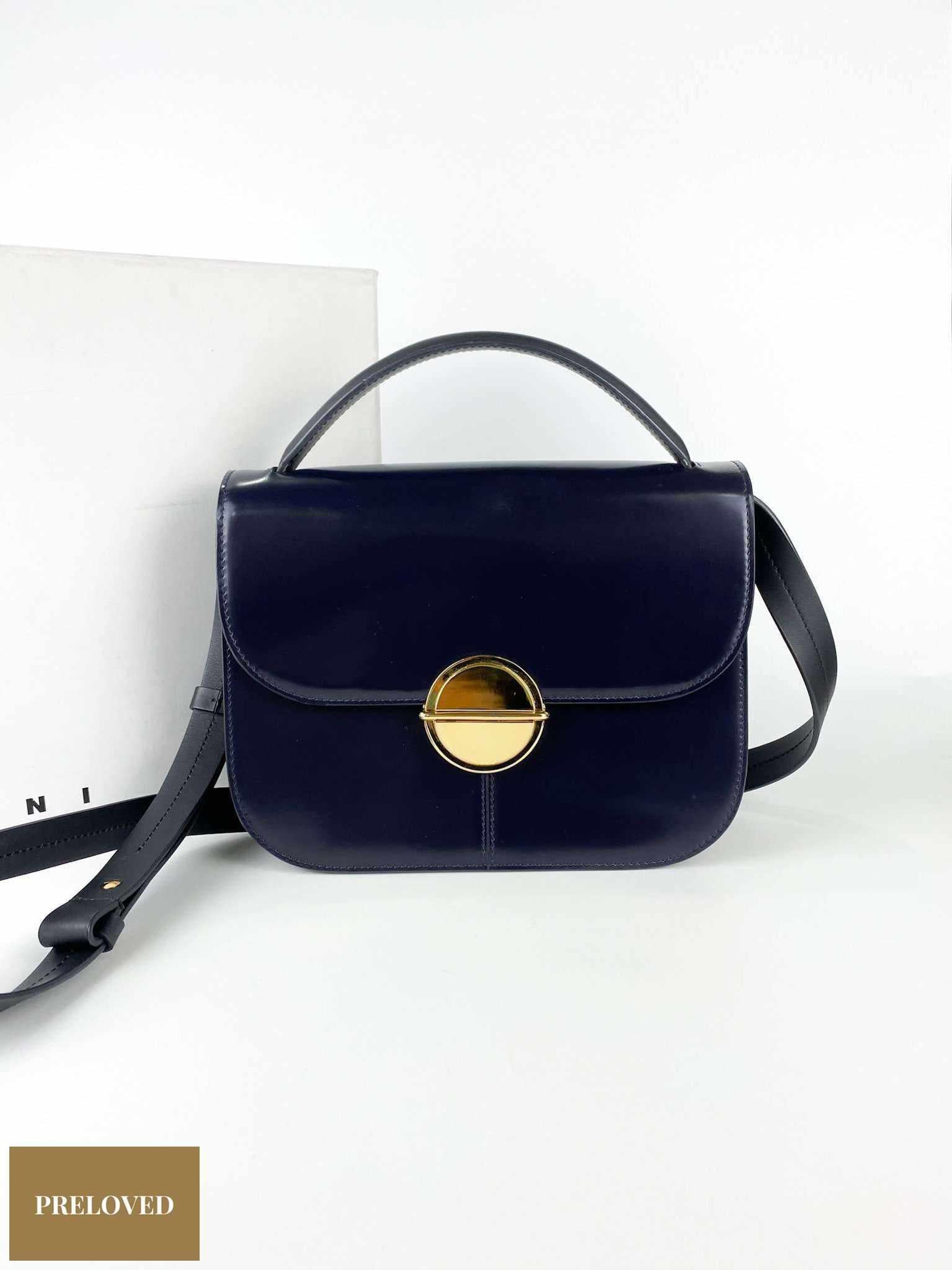Marni Glossy Calfskin Tuk navy blue