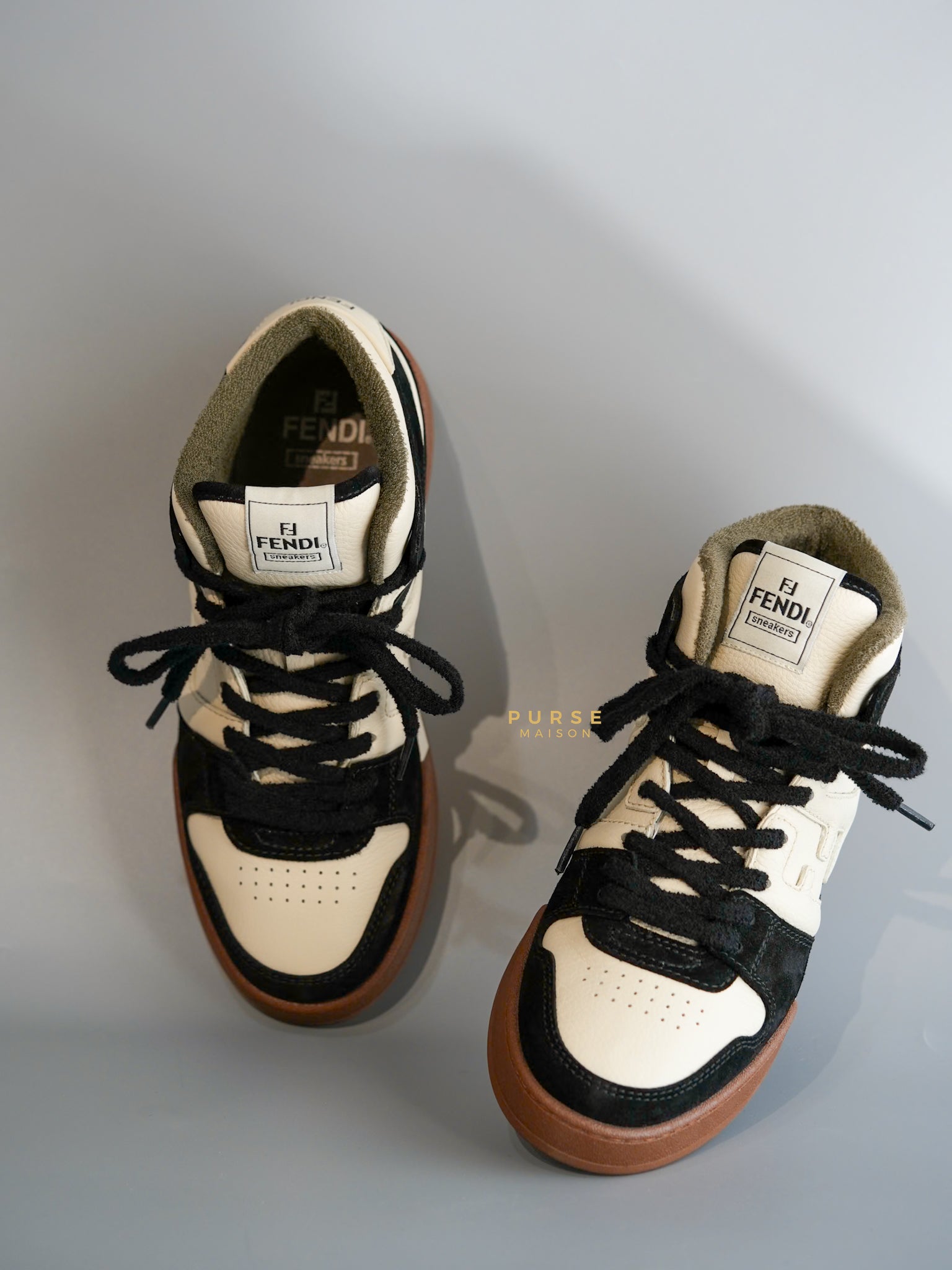 Match Mid Cut White Leather Sneakers | Purse Maison Luxury Bags Shop