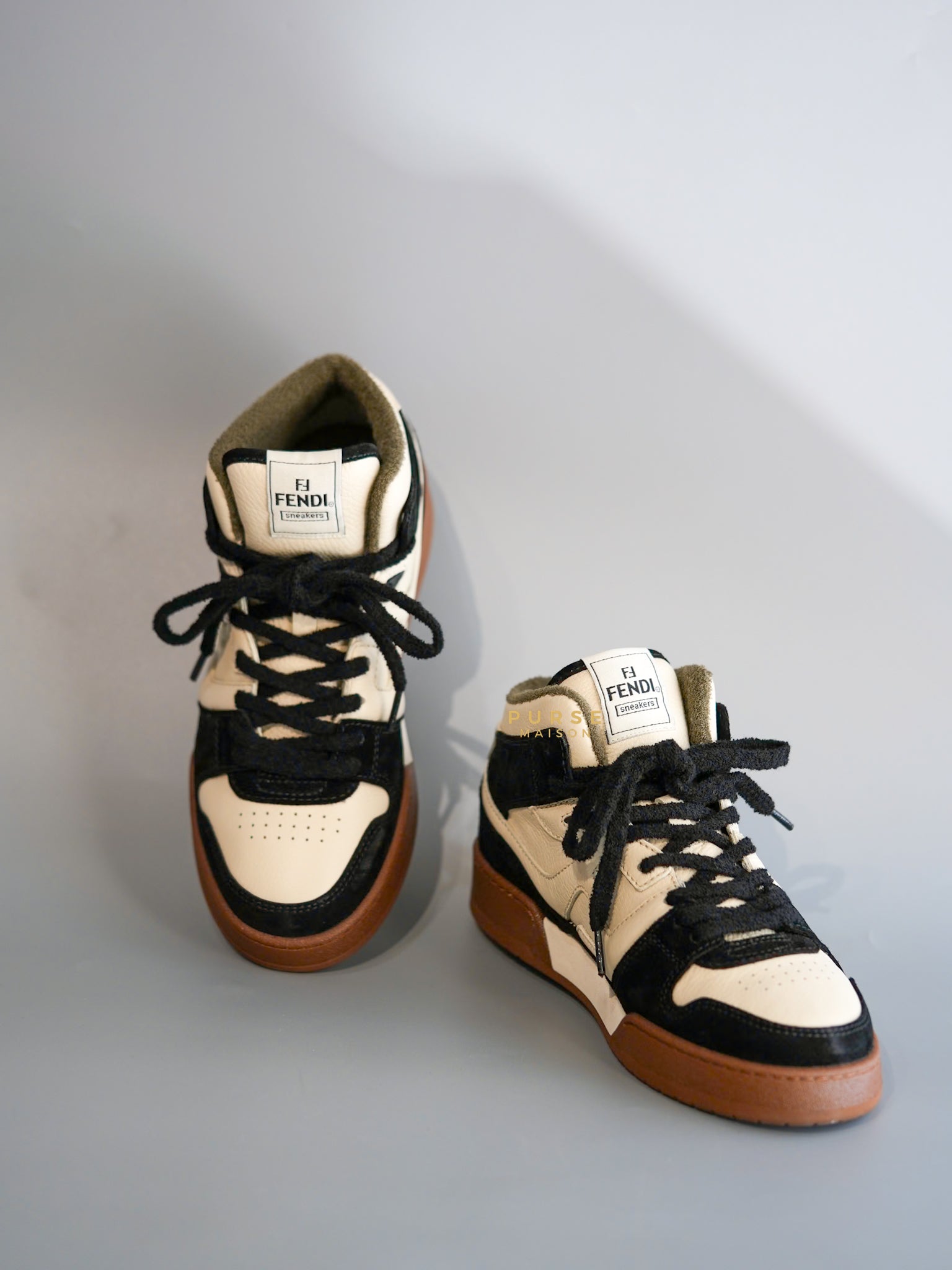 Match Mid Cut White Leather Sneakers | Purse Maison Luxury Bags Shop