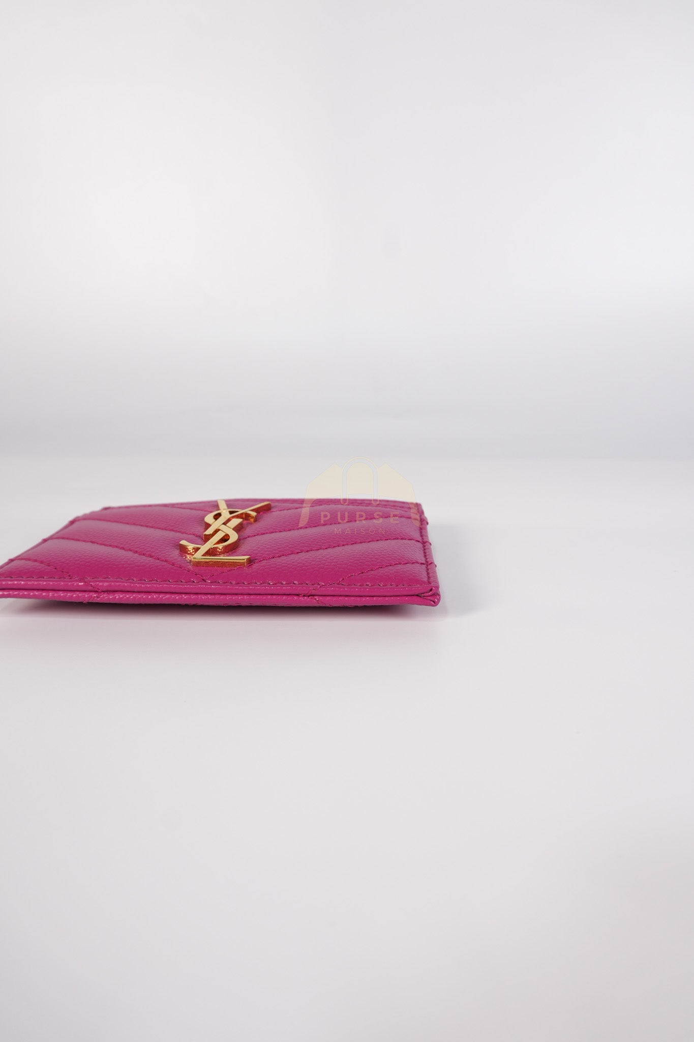 Matelasse Card Holder in Pink Grain De Poudre Leather & Gold Hardware | Purse Maison Luxury Bags Shop